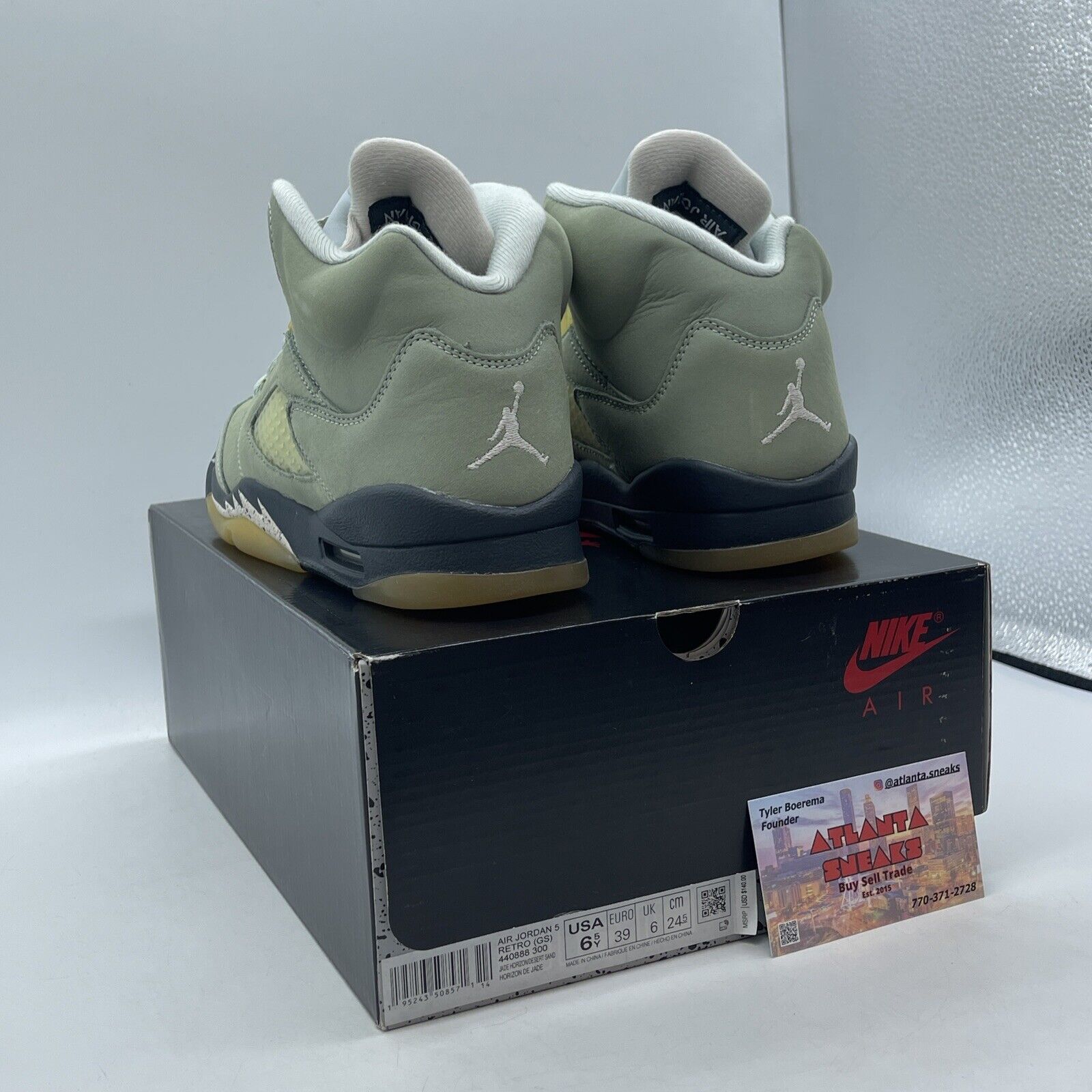 Size 6.5Y - Jordan 5 JADE HORIZON 2022 Black Silver Grey (440888-300)