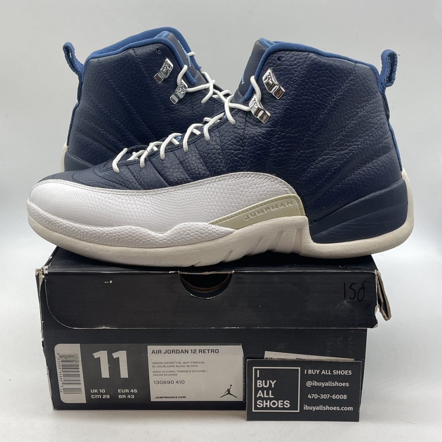 Size 11 - Air Jordan 12 Retro 2012 Obsidian Blue White Leather (130690-410)