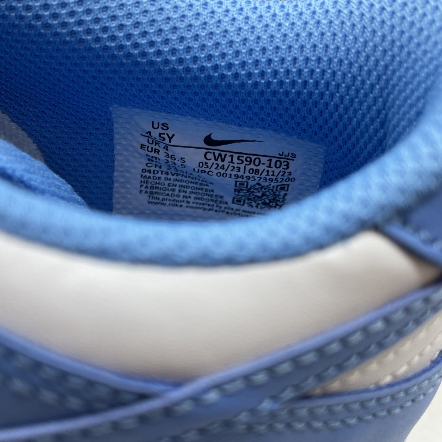 Size 4.5Y - Nike Dunk Low University Blue white Leather (CW1590-103)