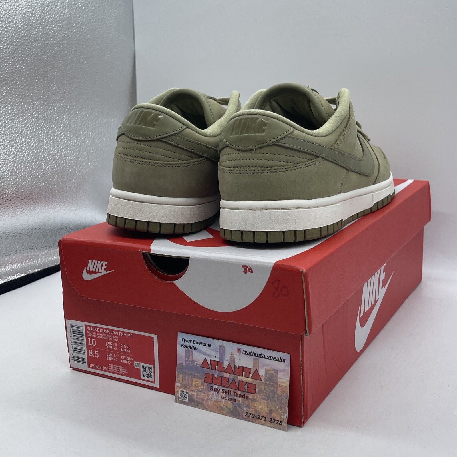 Size 10W- Nike Dunk Premium Low Neutral Olive Suede White Leather (DV7415-200)