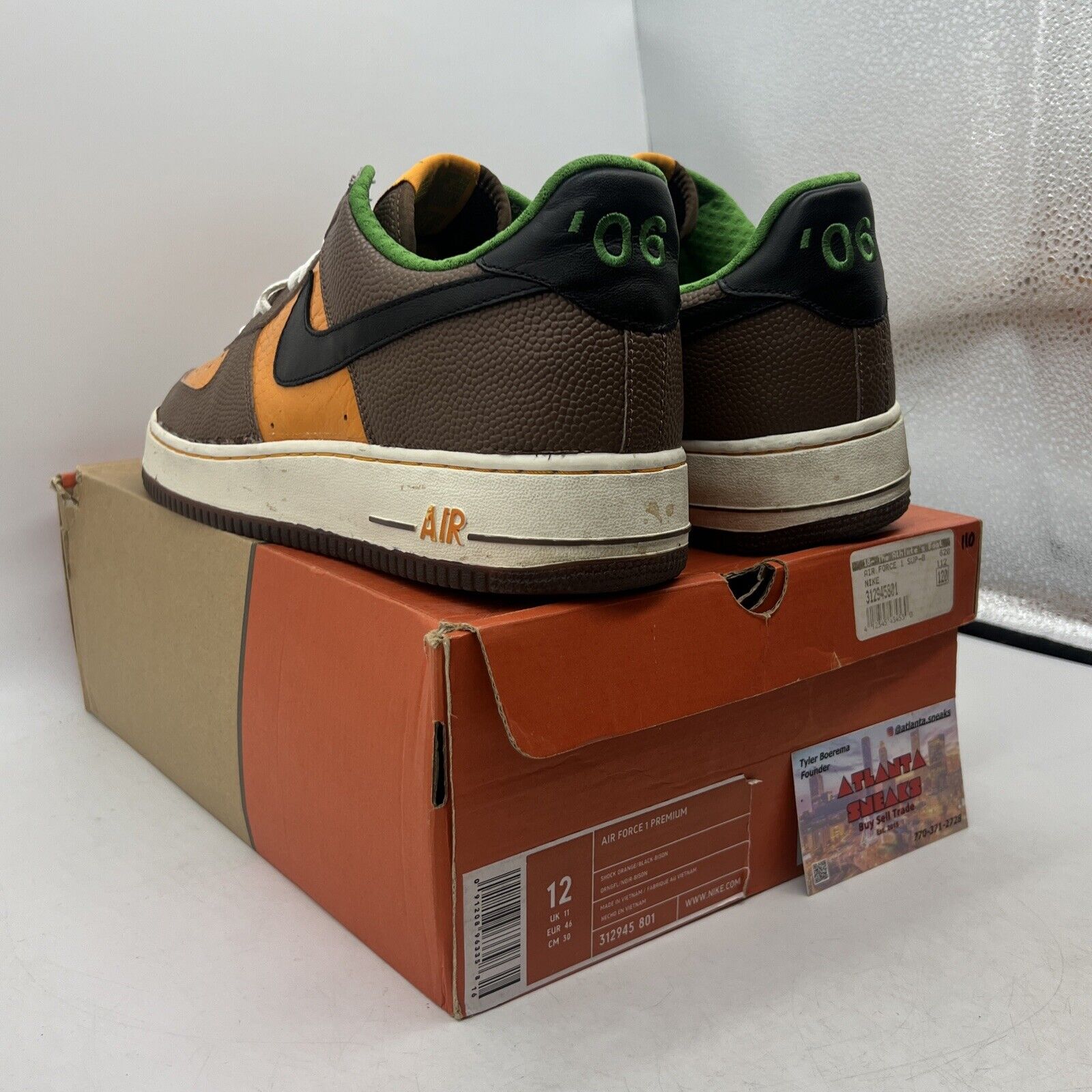 Size 12 - Nike Air Force 1 Premium Super Bowl Orange Brown Leather (312945-801)