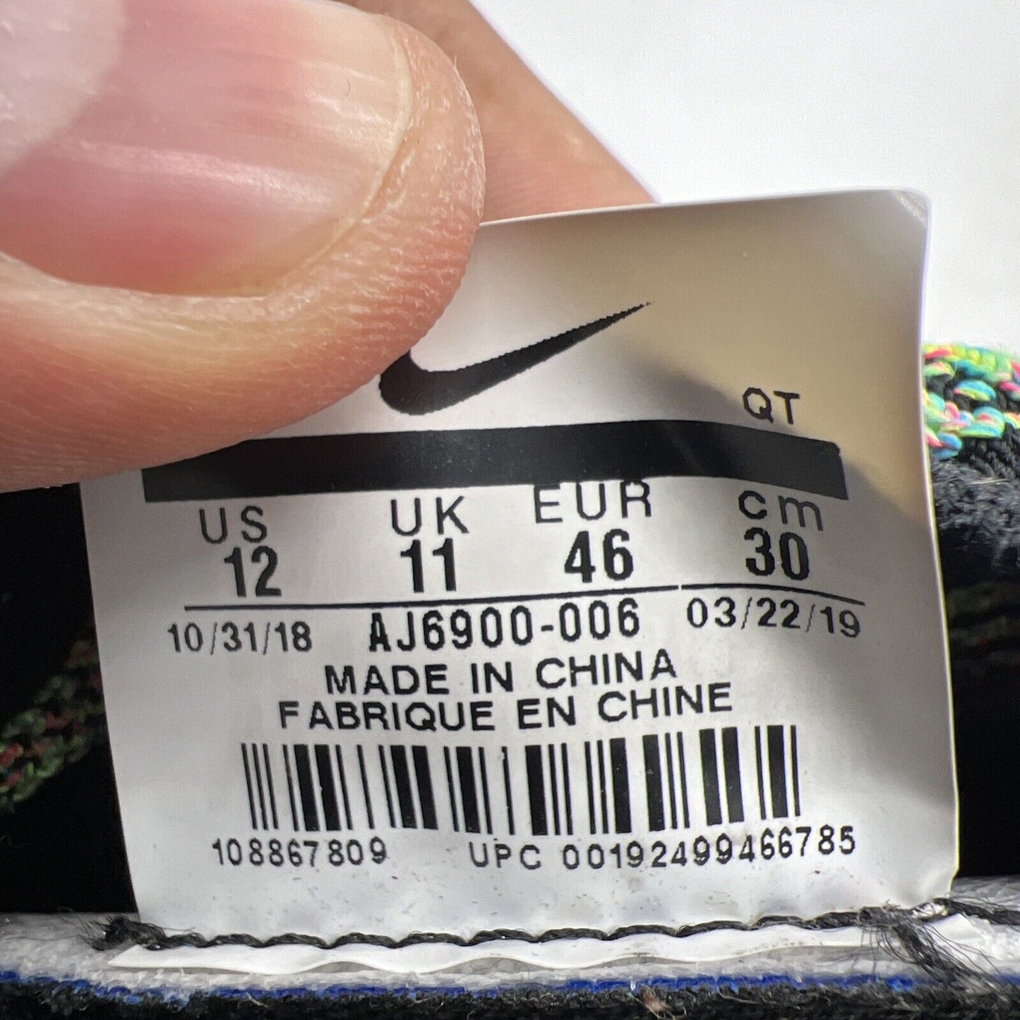 Size 12 - Nike Air VaporMax Flyknit 3 Multi-Color Black (AJ6900-006)