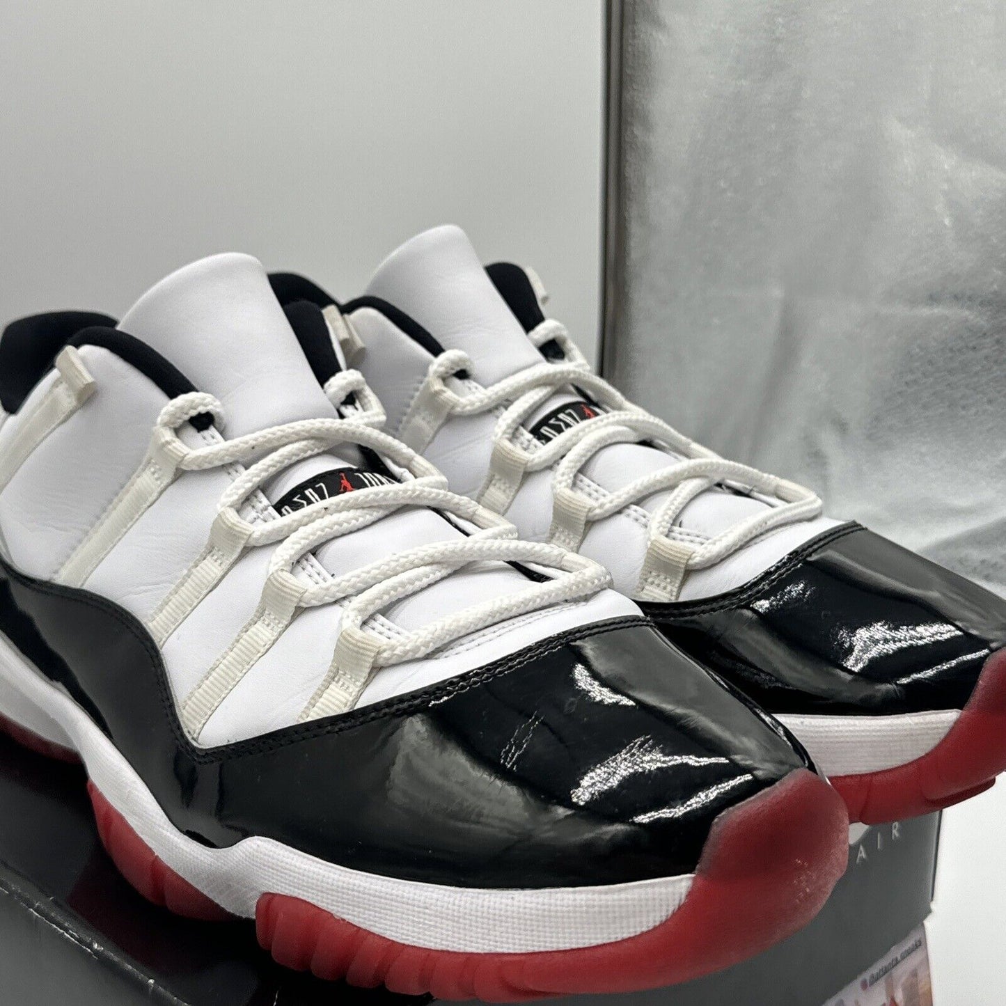 Size 13 - Jordan 11 Retro Low Concord-Bred White Black Tuxedo Red Sole Icy Cream