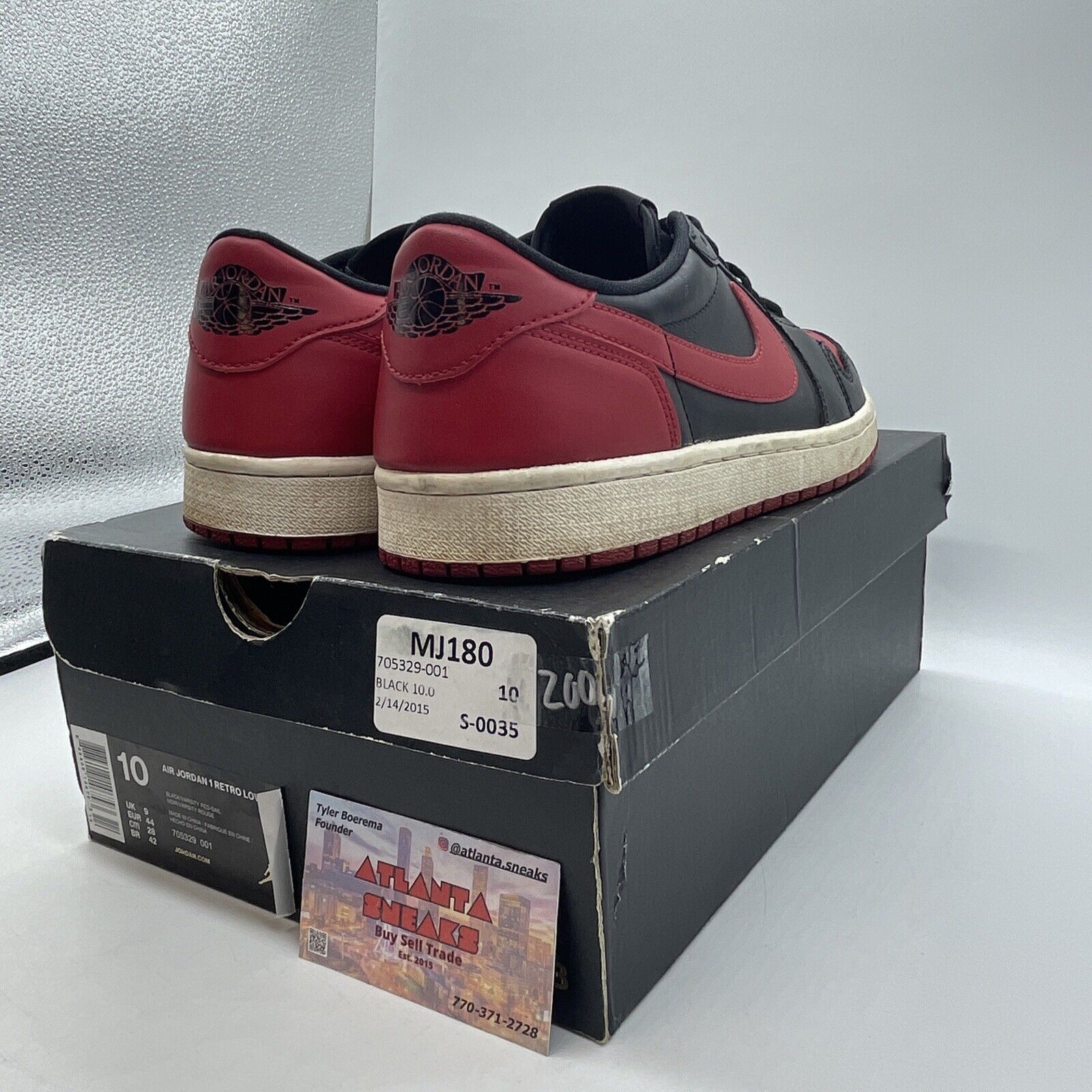 Size 10 - Air Jordan 1 Retro OG Low Bred White Red Black Leather (705329-001)