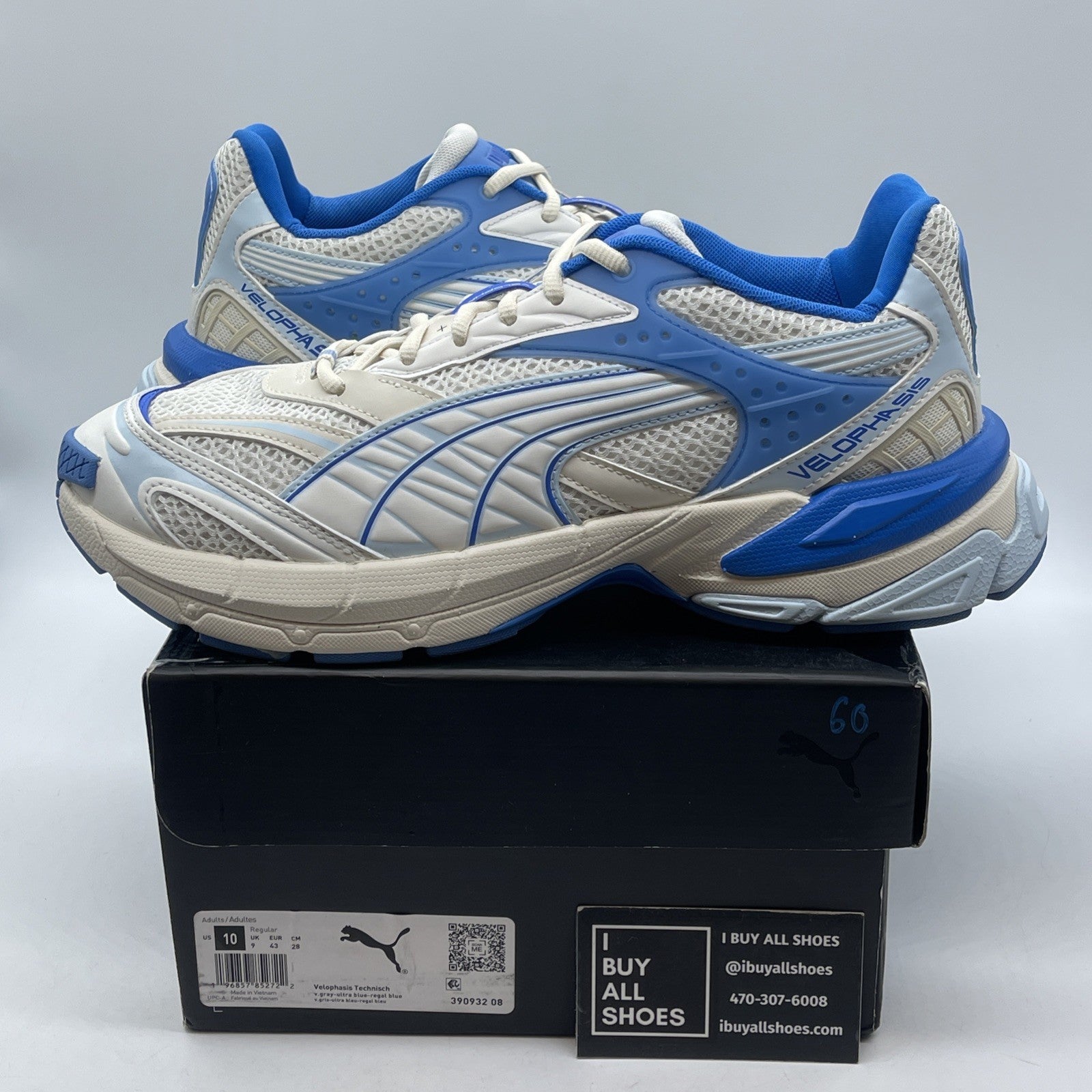 Size 10 - Puma Running Blue Ivory Velophasis Technisch Suede (390932-08)