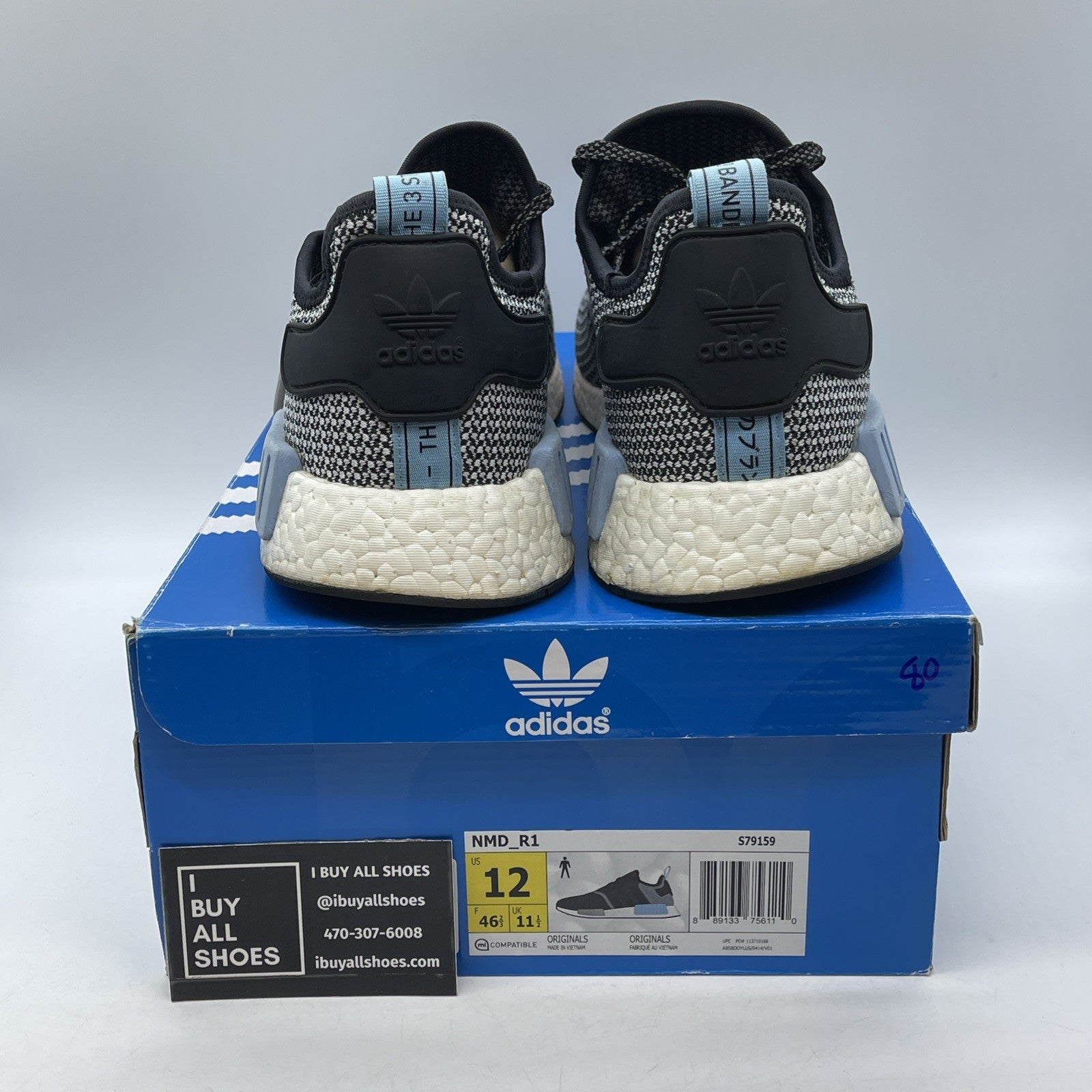 Size 12 - adidas NMD_R1 Clear Blue Grey Black Suede Leather (S79159)