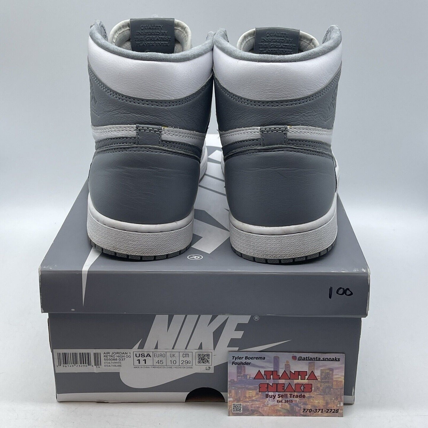 Size 11 - Jordan 1 Retro High OG Stealth Grey White Leather (555088-037)