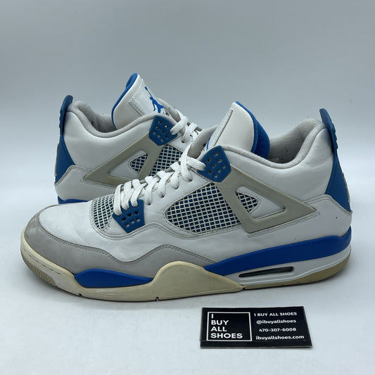Size 14 - Jordan 4 Retro Military Blue White Grey Suede Leather (308497-105)