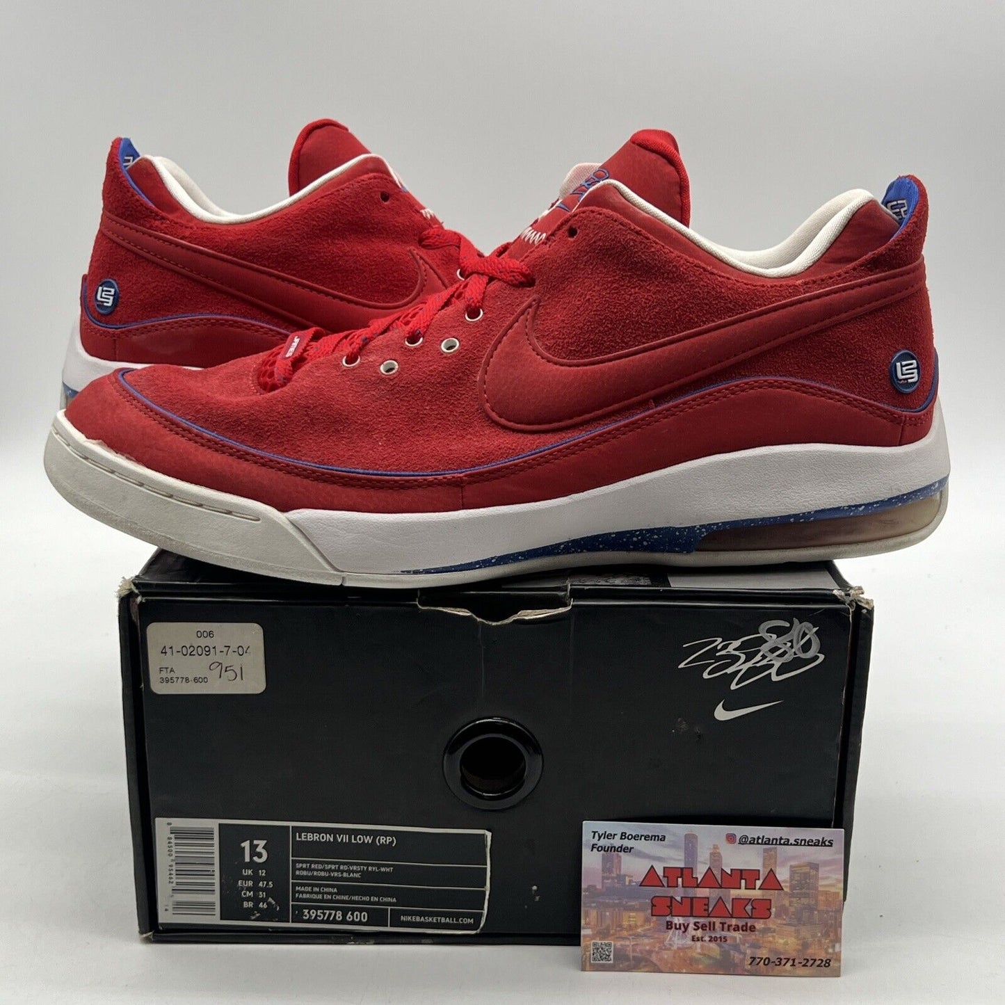 Size 13 - Nike LeBron 7 Low Rumor Red Blue White Suede (395778-600)