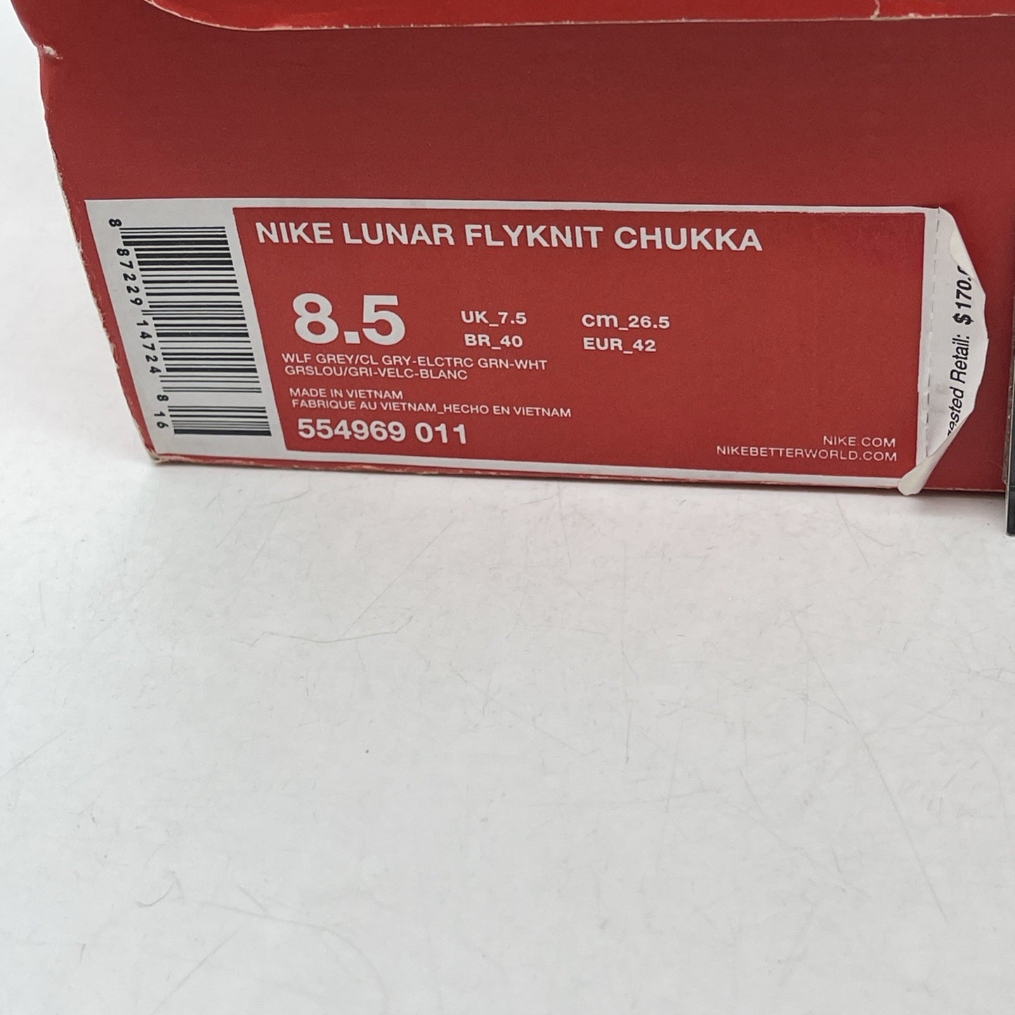 Size 8.5 - Nike Lunar Flyknit Chukka Gray (554969-011)