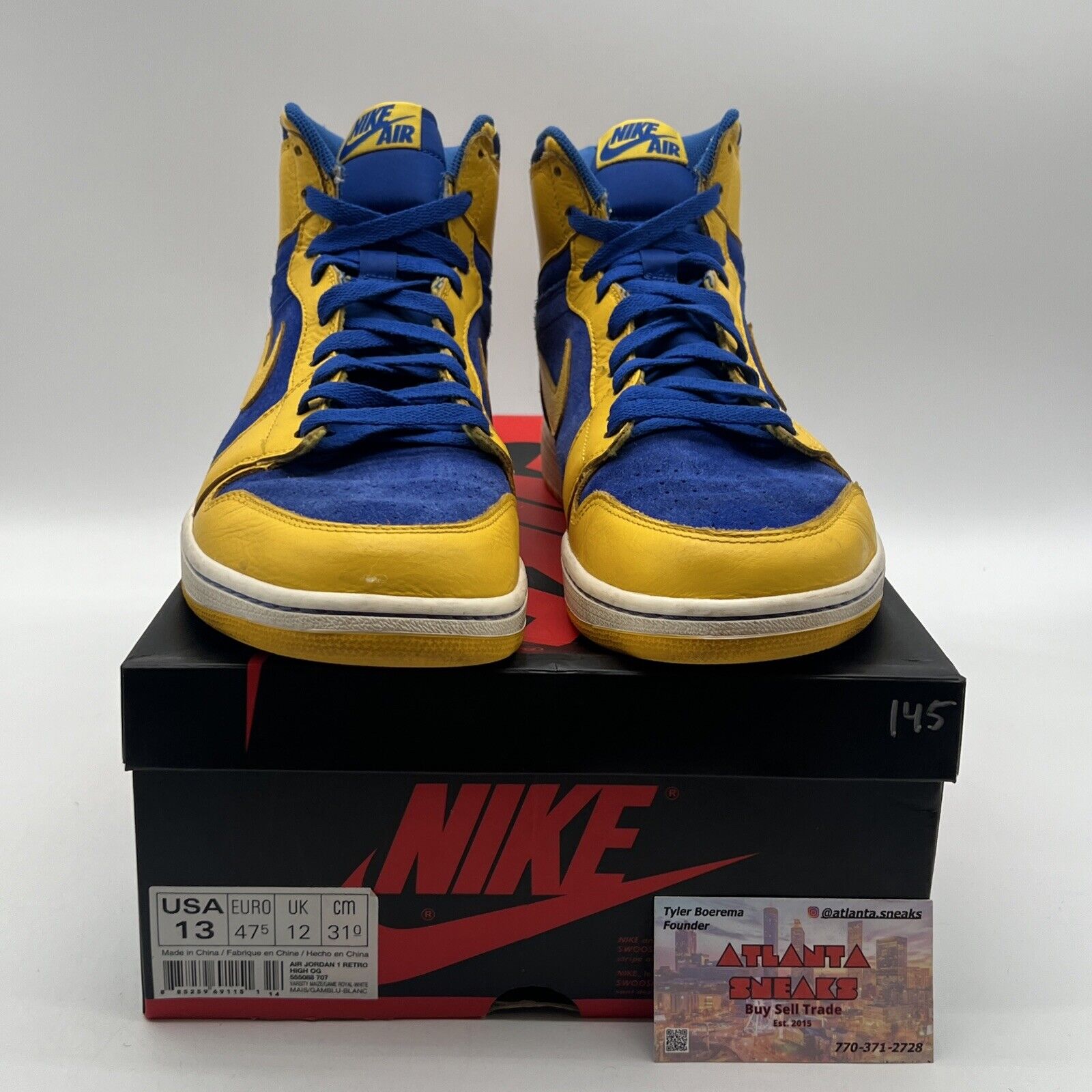 Size 13 - Air Jordan 1 Retro OG High Laney Blue Yellow White (555088-707)