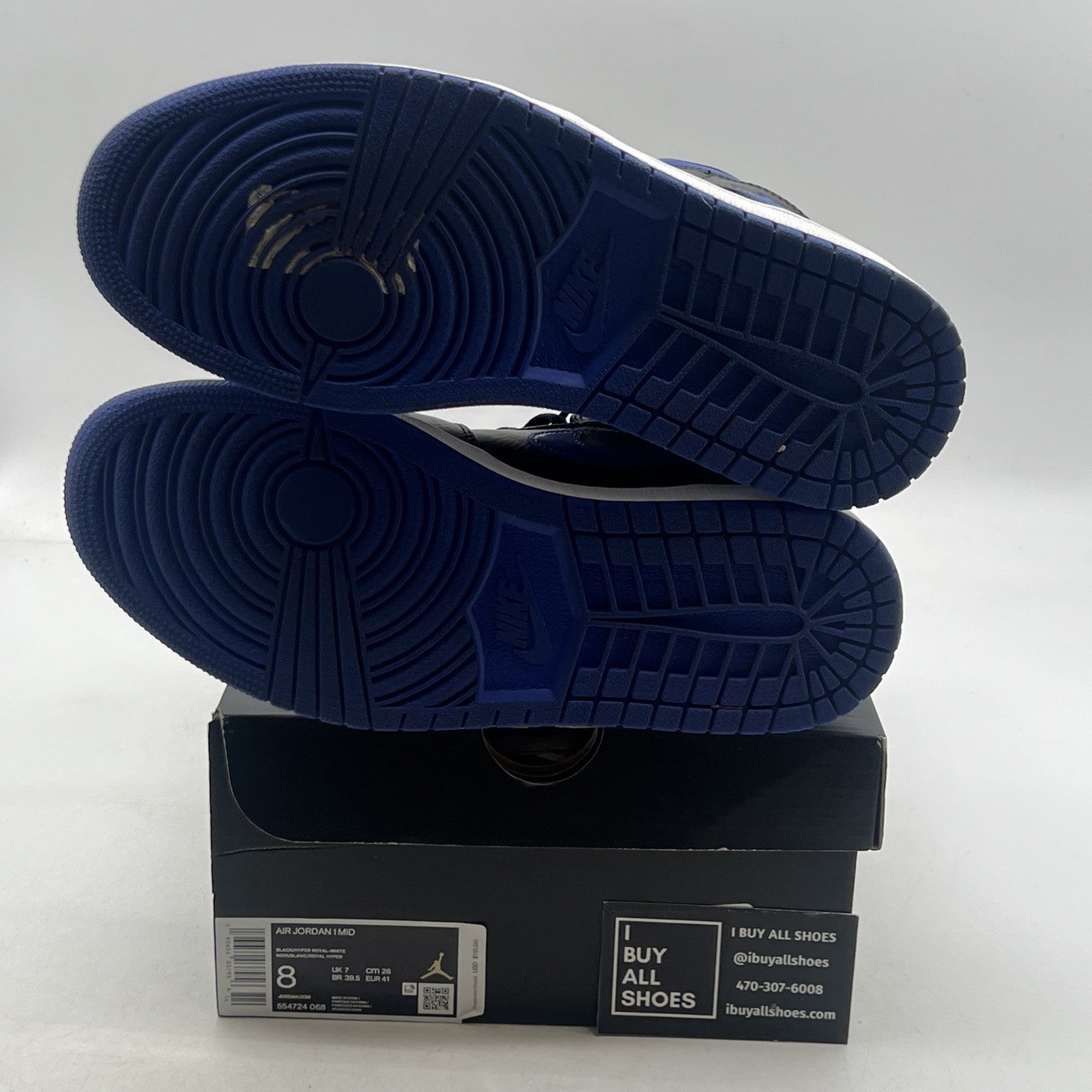 Size 8 - Air Jordan 1 Mid Black Hyper Royal (554724-068)
