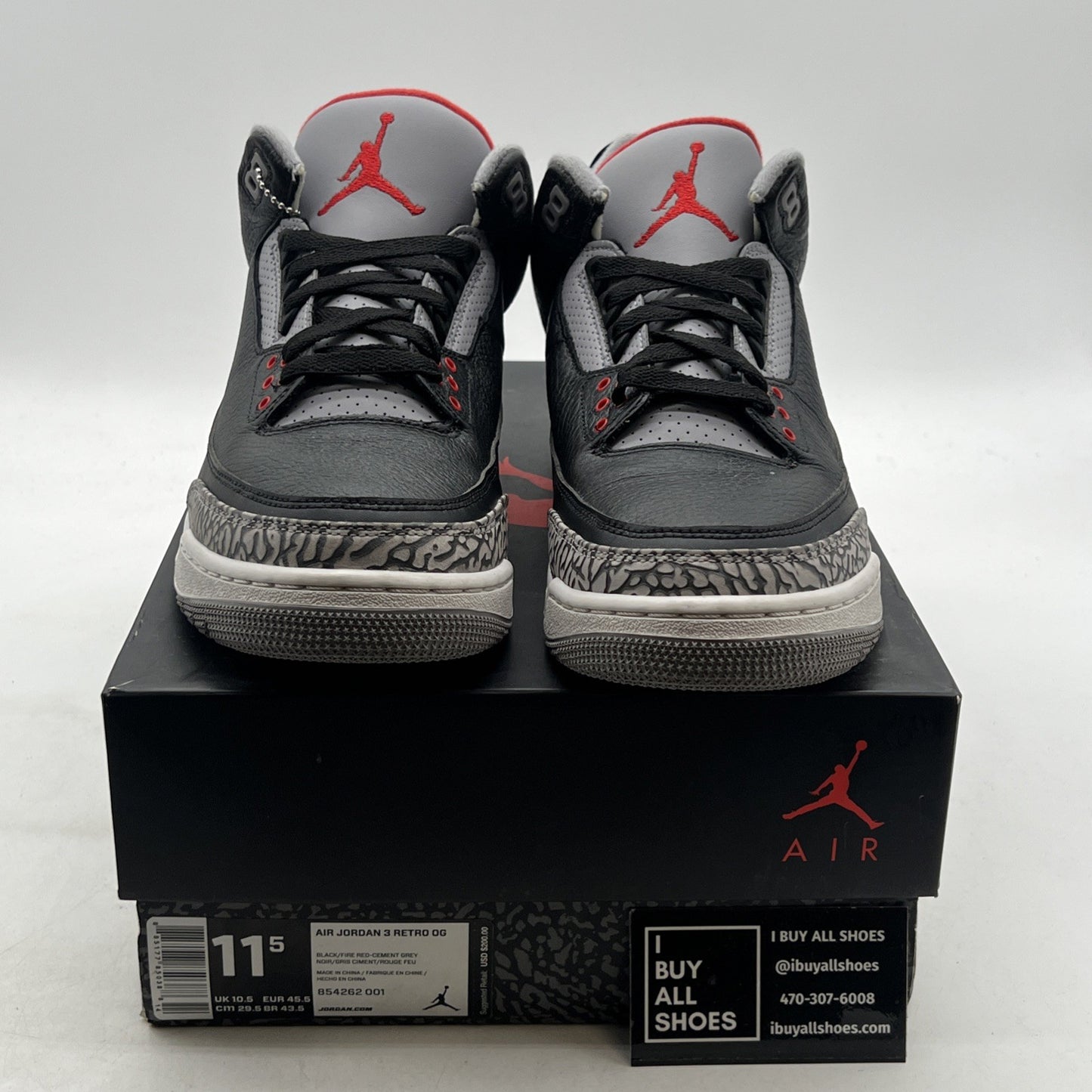 Size 11.5 - Air Jordan 3 Retro OG Mid Black Cement (854262-001)