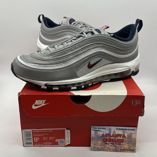 Size 9.5 - Nike Air Max 97 OG SP Puerto Rico Silver Red Leather Navy DH2319-001