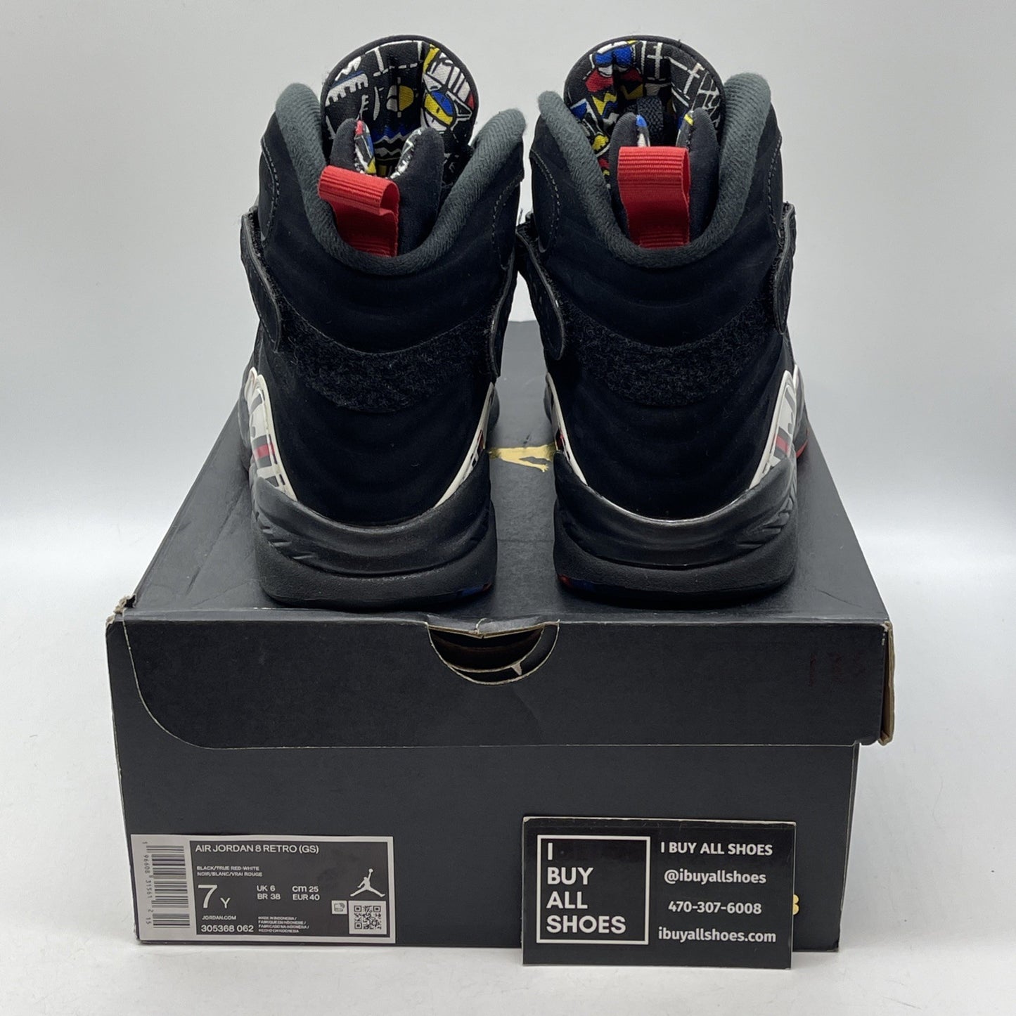 Size 7 - Jordan 8 Retro Mid Playoff Black Red Suede Leather (305368-062)