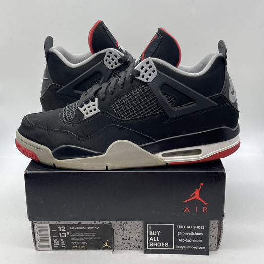 Size 12 - Jordan 4 Retro OG Mid Bred Black Grey Red White Suede (308497-060)