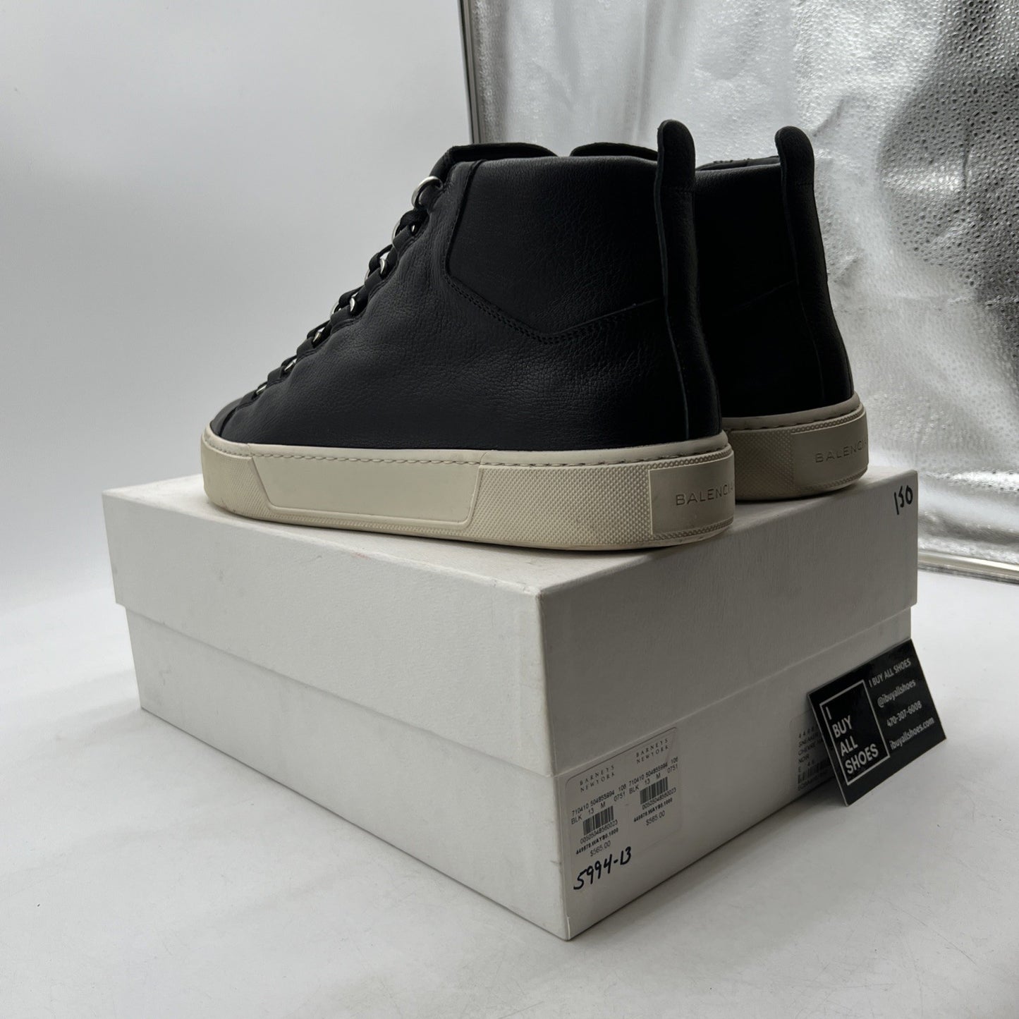 Size 46 - Balenciaga Black Leather Chevre Hamilton Hi-Top Sneaker