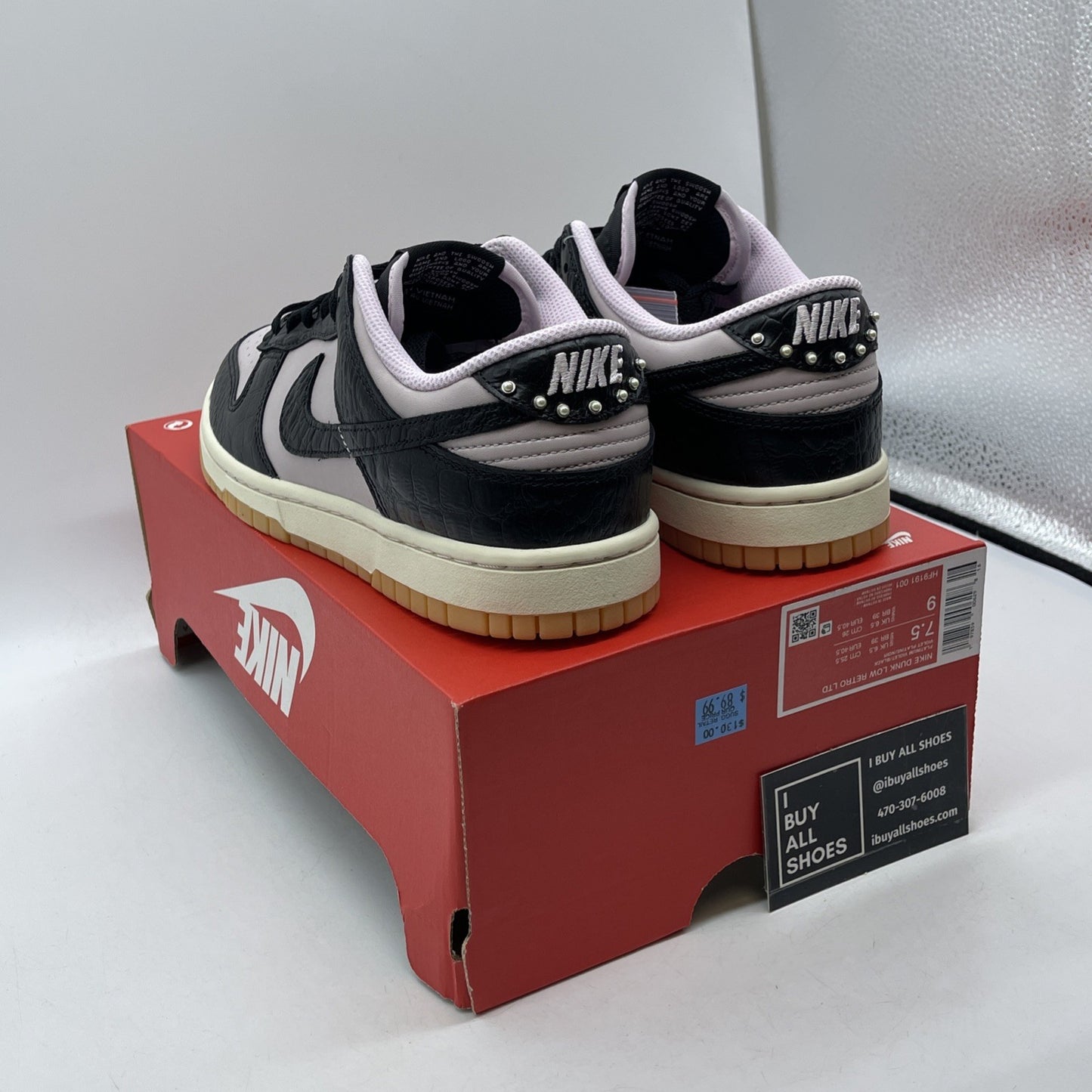 Size 7.5 - Nike Dunk Low Black Platinum Violet Croc Purple Black (HF9191-001)