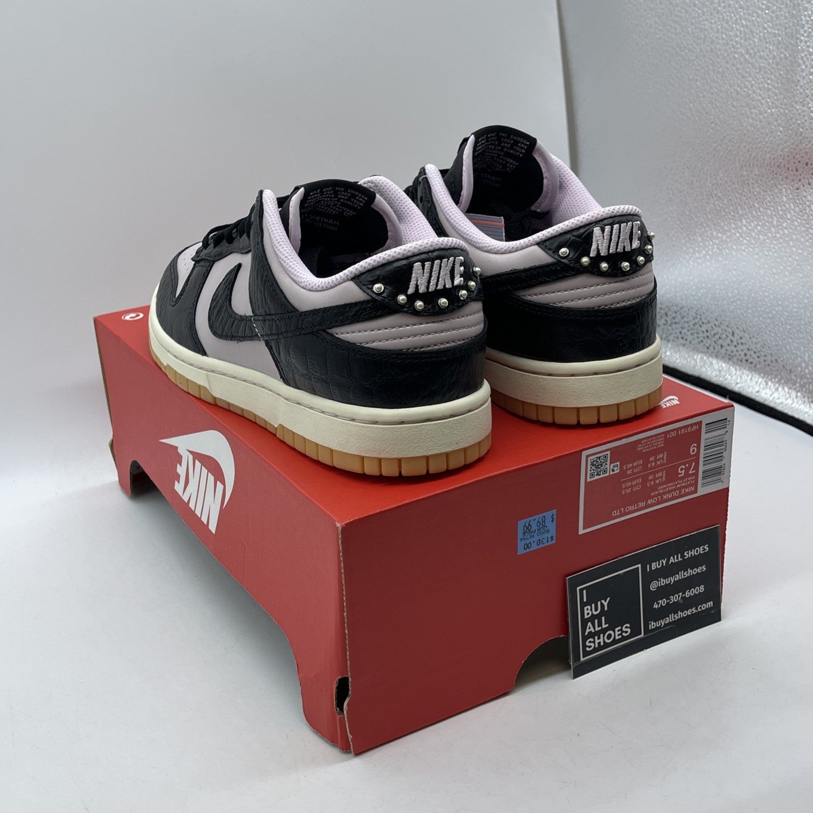 Size 7.5 - Nike Dunk Low Black Platinum Violet Croc Purple Black (HF9191-001)