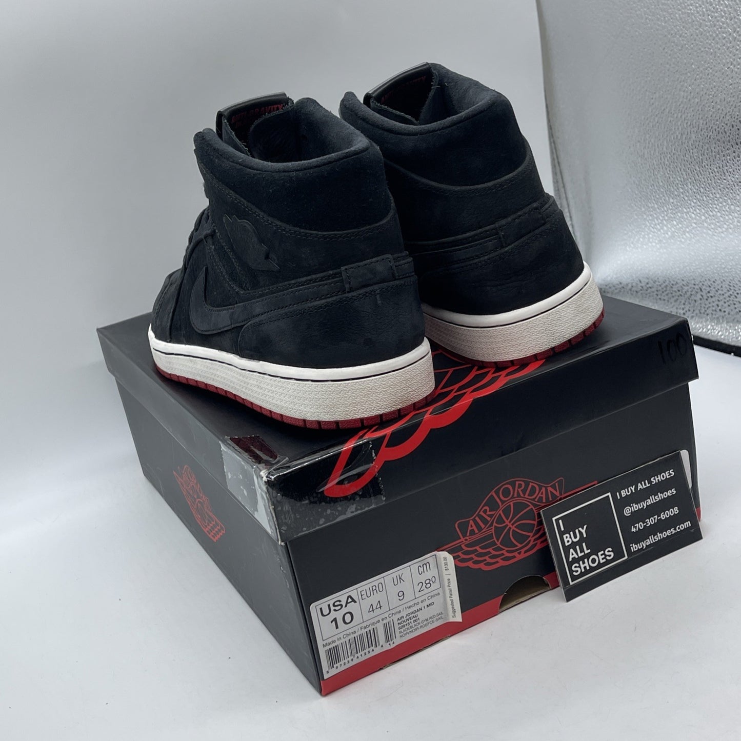 Size 10 - Air Jordan 1 Nouveau Mid Black Red White Suede (651232-007)