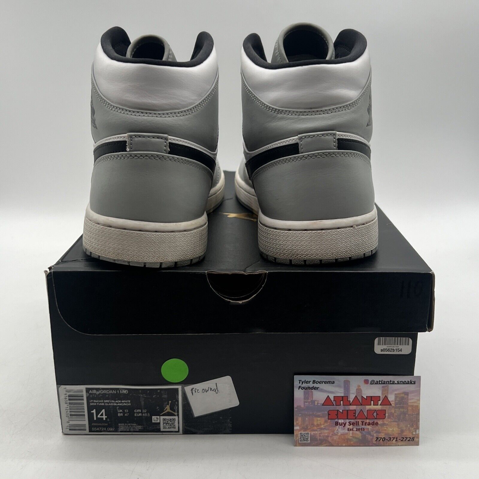 Size 14 - Jordan 1 Mid Gray 2020 Black White Leather (554724-092)