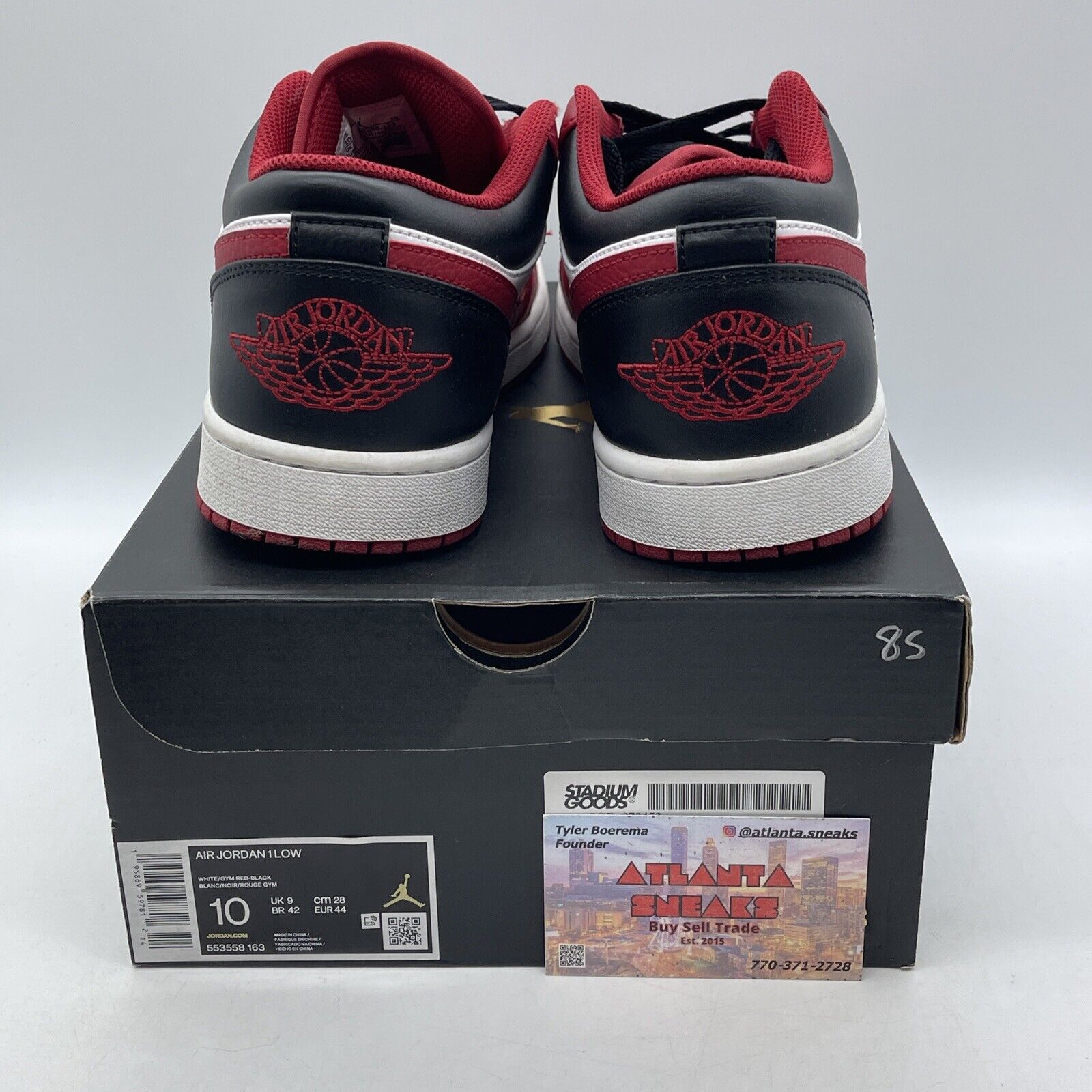 Size 10 - Jordan 1 Low Reverse Black Toe White Red Leather (553558-163)