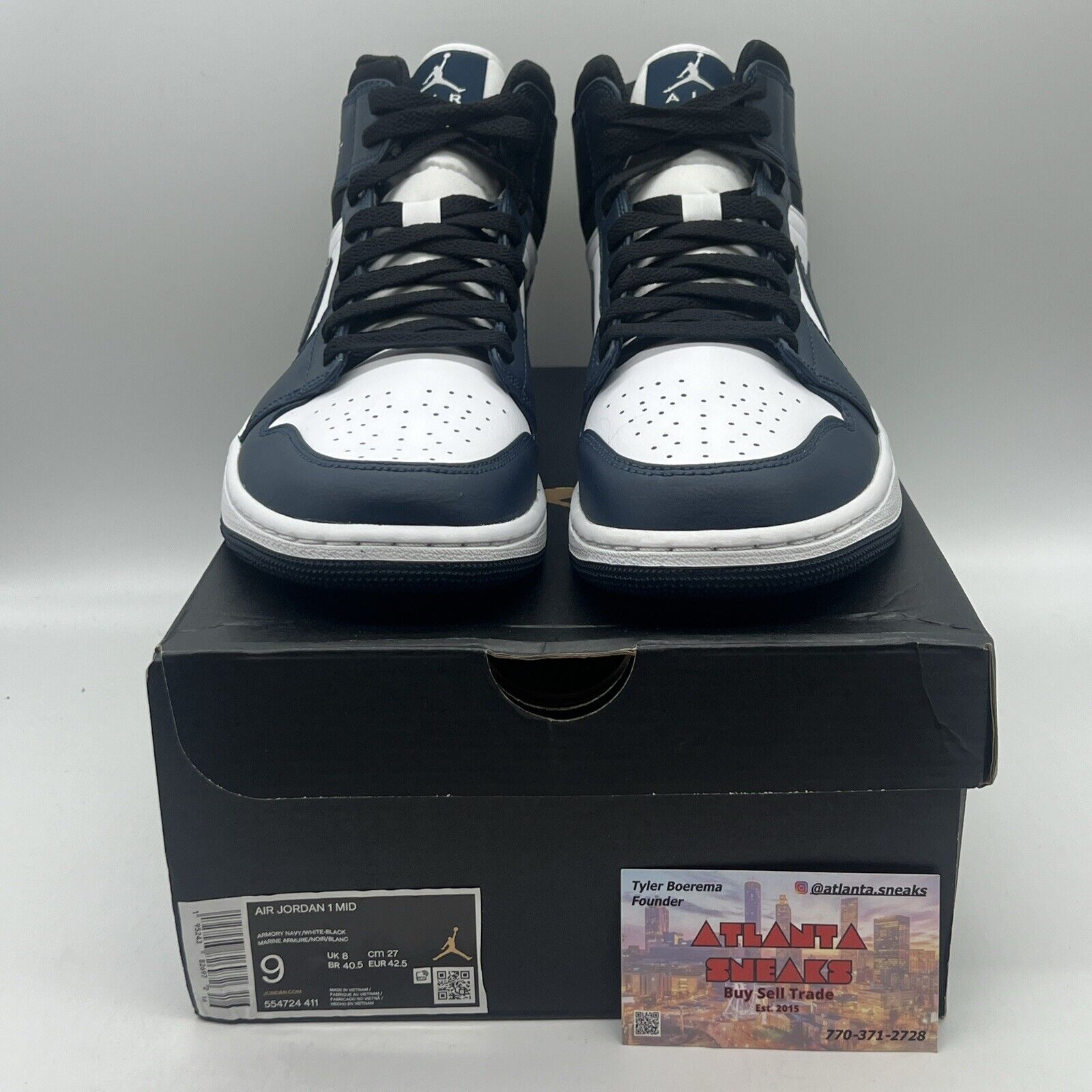 Size 9 - Jordan 1 Mid Armory Navy 2021 Brand New Og All White Black