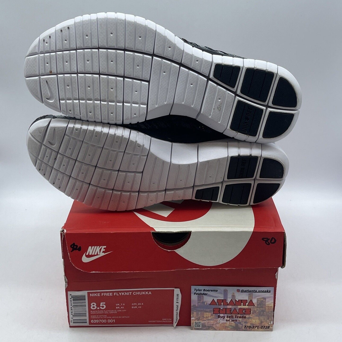 Size 8.5 - Nike Free Flyknit Chukka Black White Suede Lester (639700-001)