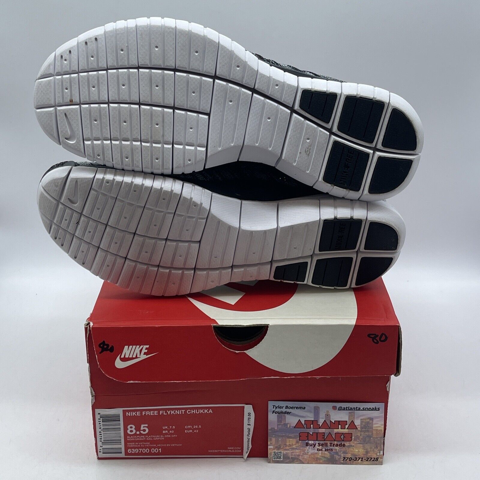 Size 8.5 - Nike Free Flyknit Chukka Black White Suede Lester (639700-001)
