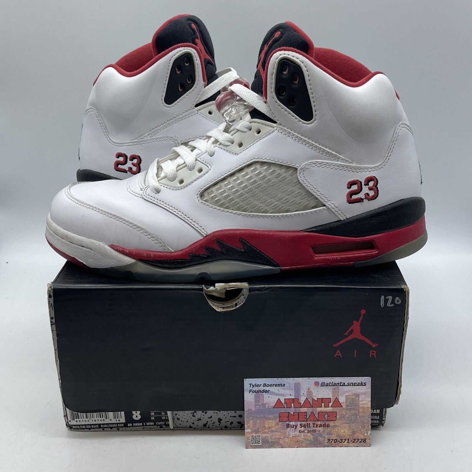 Size 8 - Air Jordan 5 Retro 2013 Fire Red Black White Leather (136027-120)