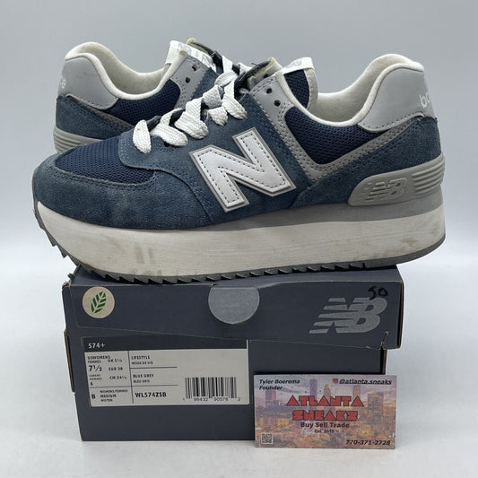 Size 7.5W- New Balance 574+ Vintage Indigo Grey Blue Suede Leather (WL574ZSB)