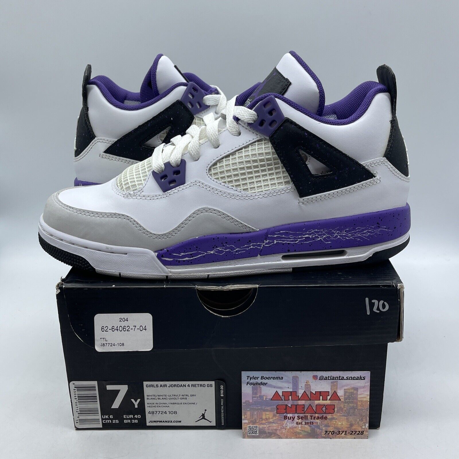 Size 7Y - Air Jordan 4 Ultraviolet White Purple White Leather (487724-108)