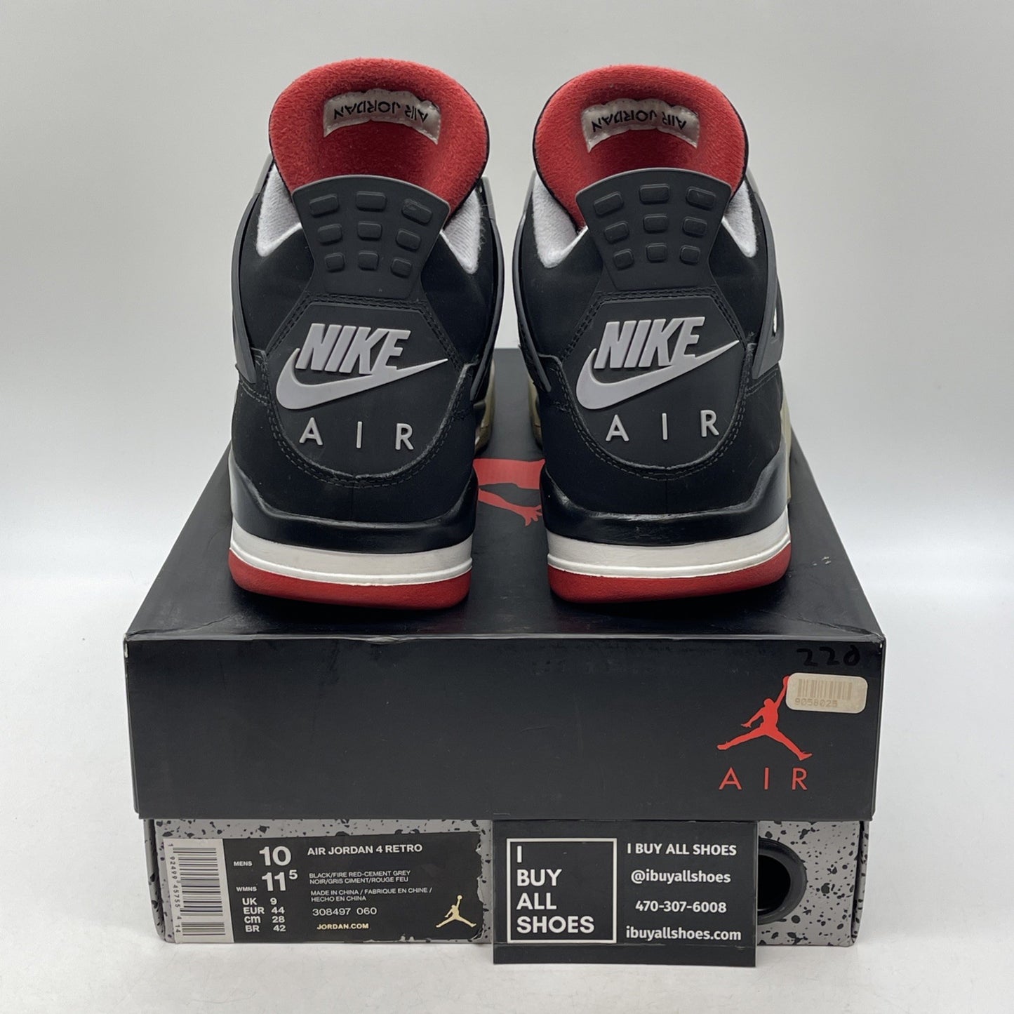 Size 10 - Jordan 4 Retro OG Mid Bred 2019 Black Grey Red Suede (308497-060)