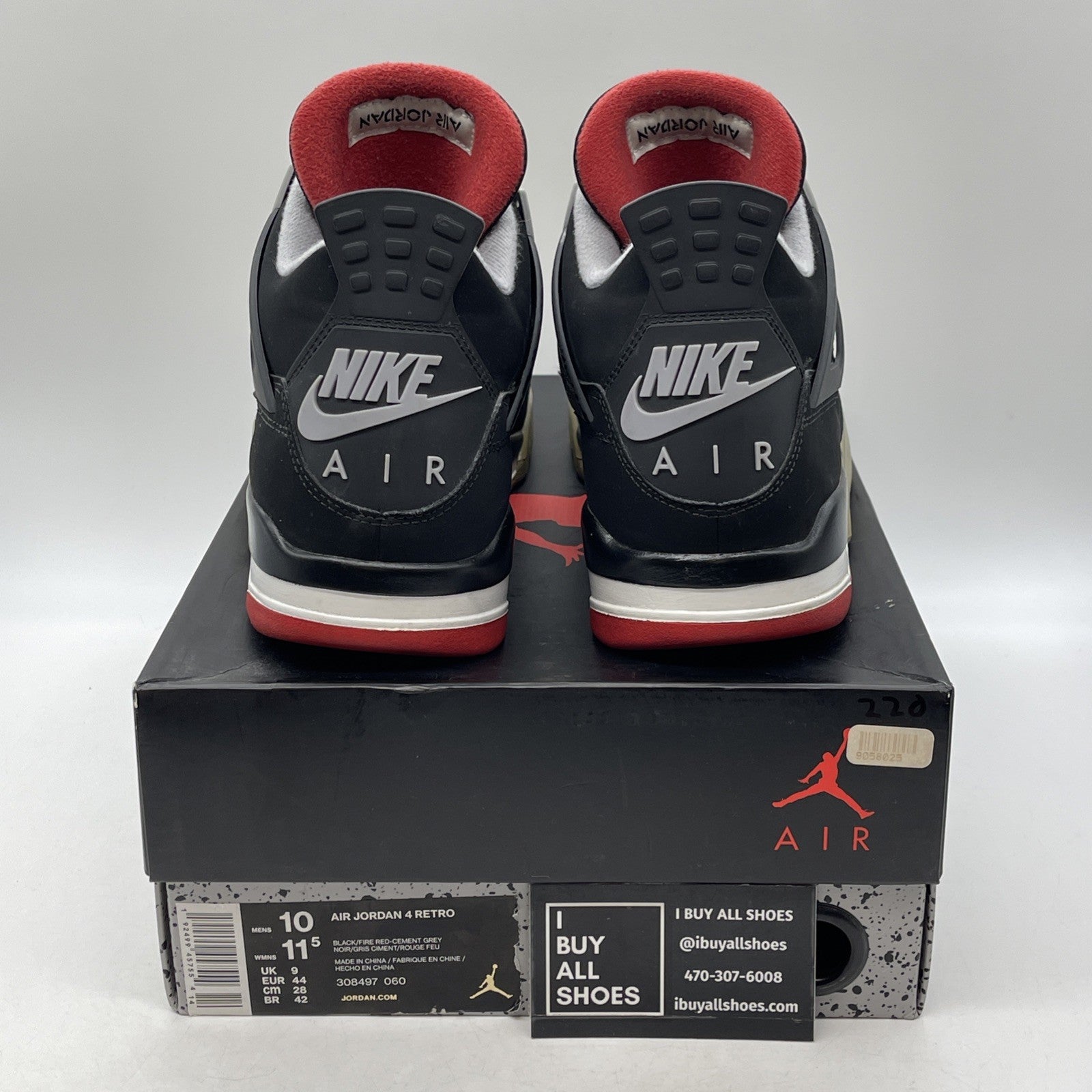 Size 10 - Jordan 4 Retro OG Mid Bred 2019 Black Grey Red Suede (308497-060)