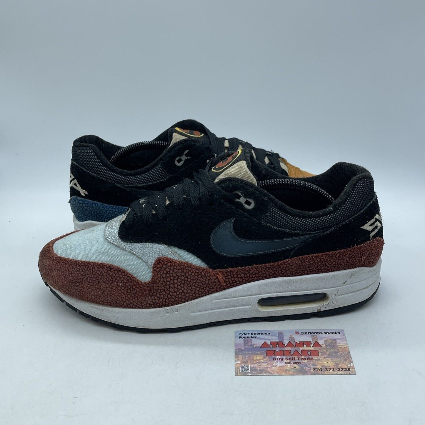 Size 11.5 - Nike De'Aaron Fox x Air Max 1 Swipa Black Blue Suede (CJ9746-001)