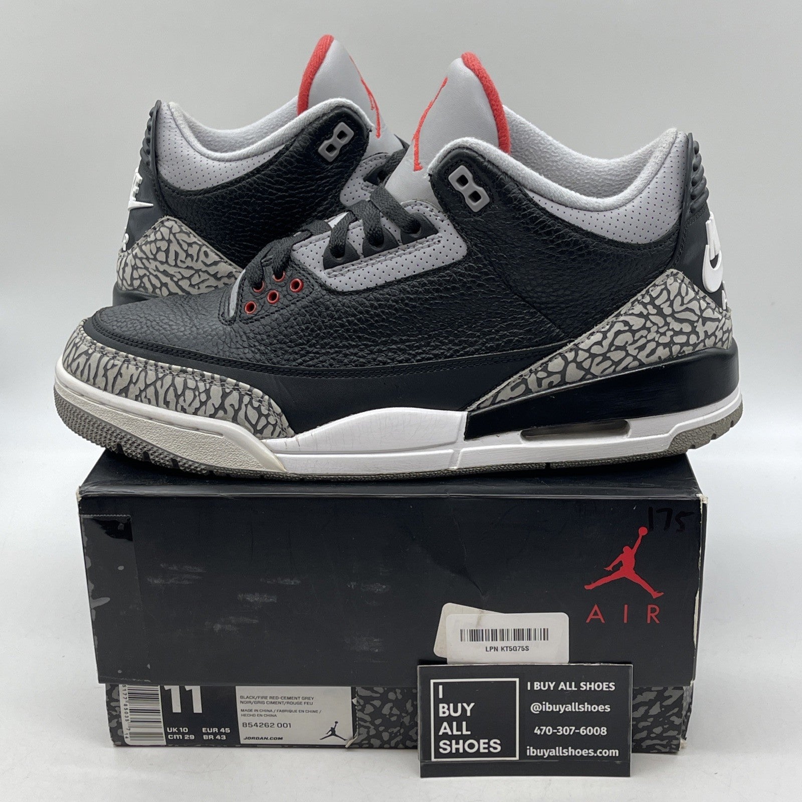 Size 11 - Jordan 3 Retro OG Mid Black Cement Grey Suede Leather (854262-001)