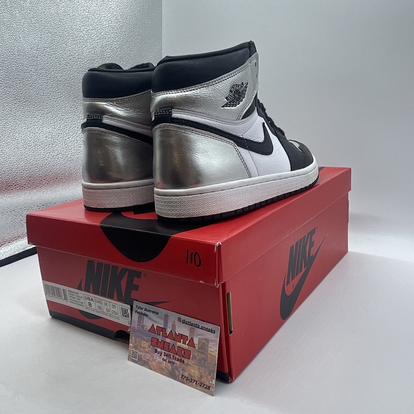 Size 8 - Jordan 1 High OG Metallic Silver White Black Leather (CD0461-001)