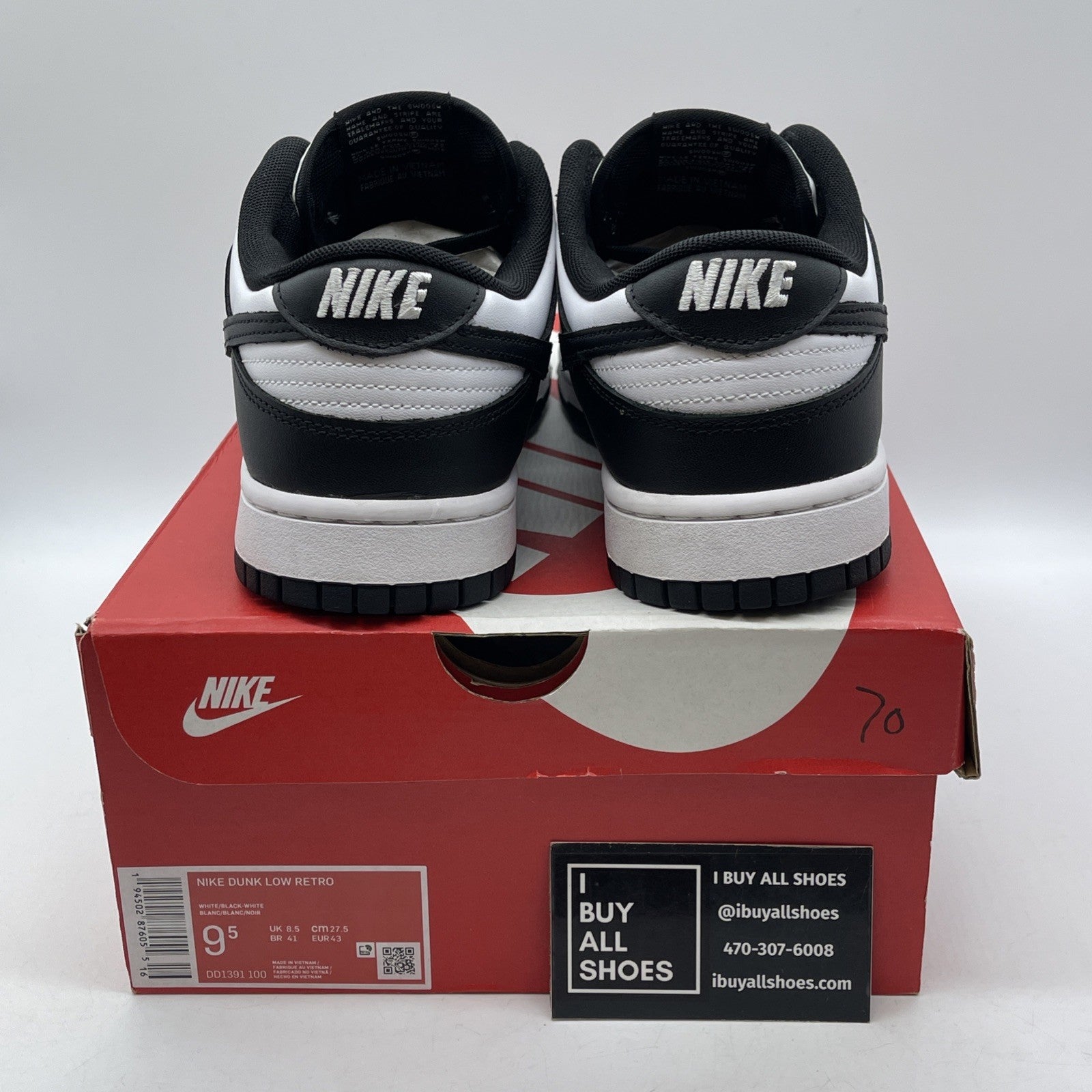 Size 9.5 - Nike Dunk Low Black White Leather (DD1391-100)