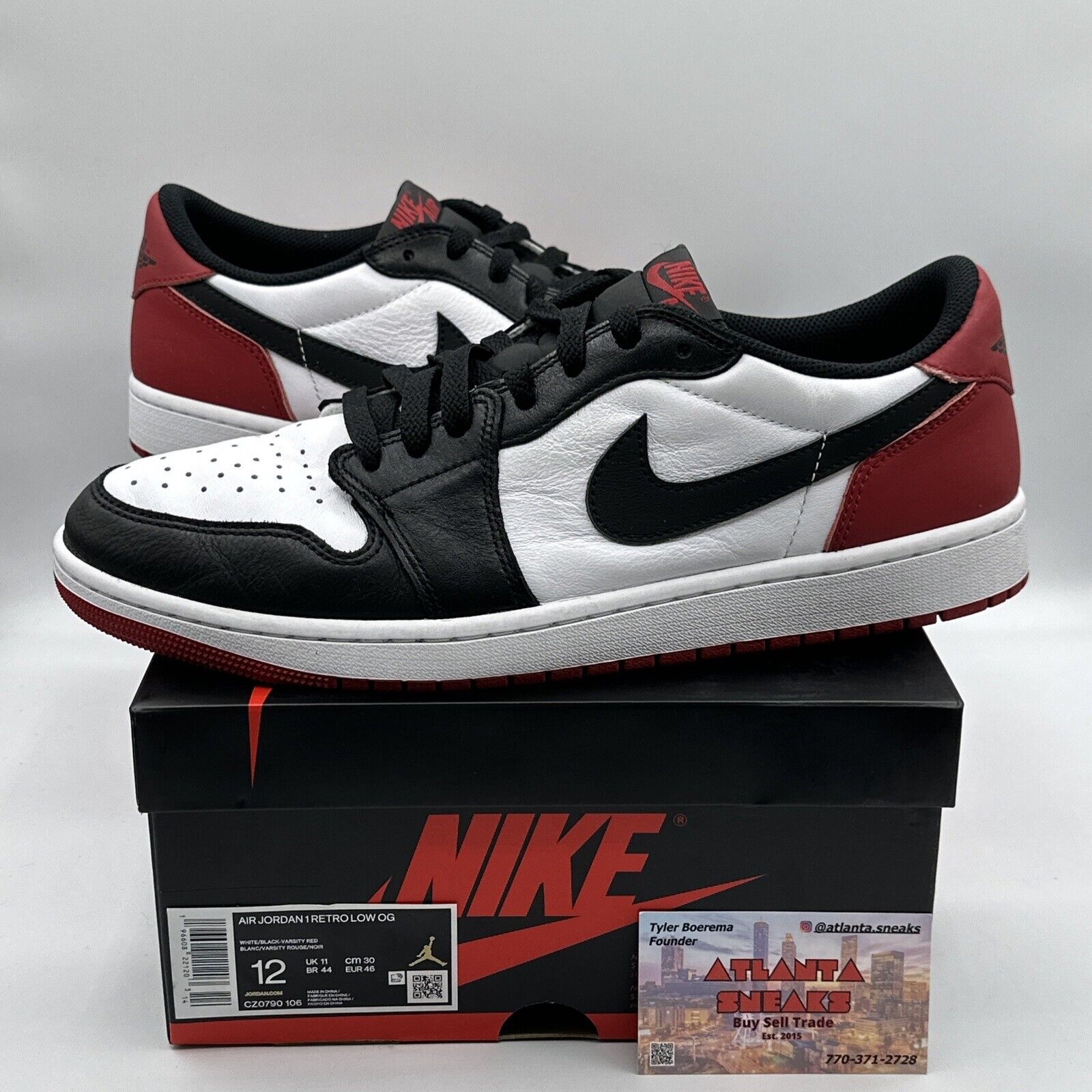 Nike Air Jordan 1 Low OG Black Toe 2023 Men’s 12 Shoes CZ0790-106