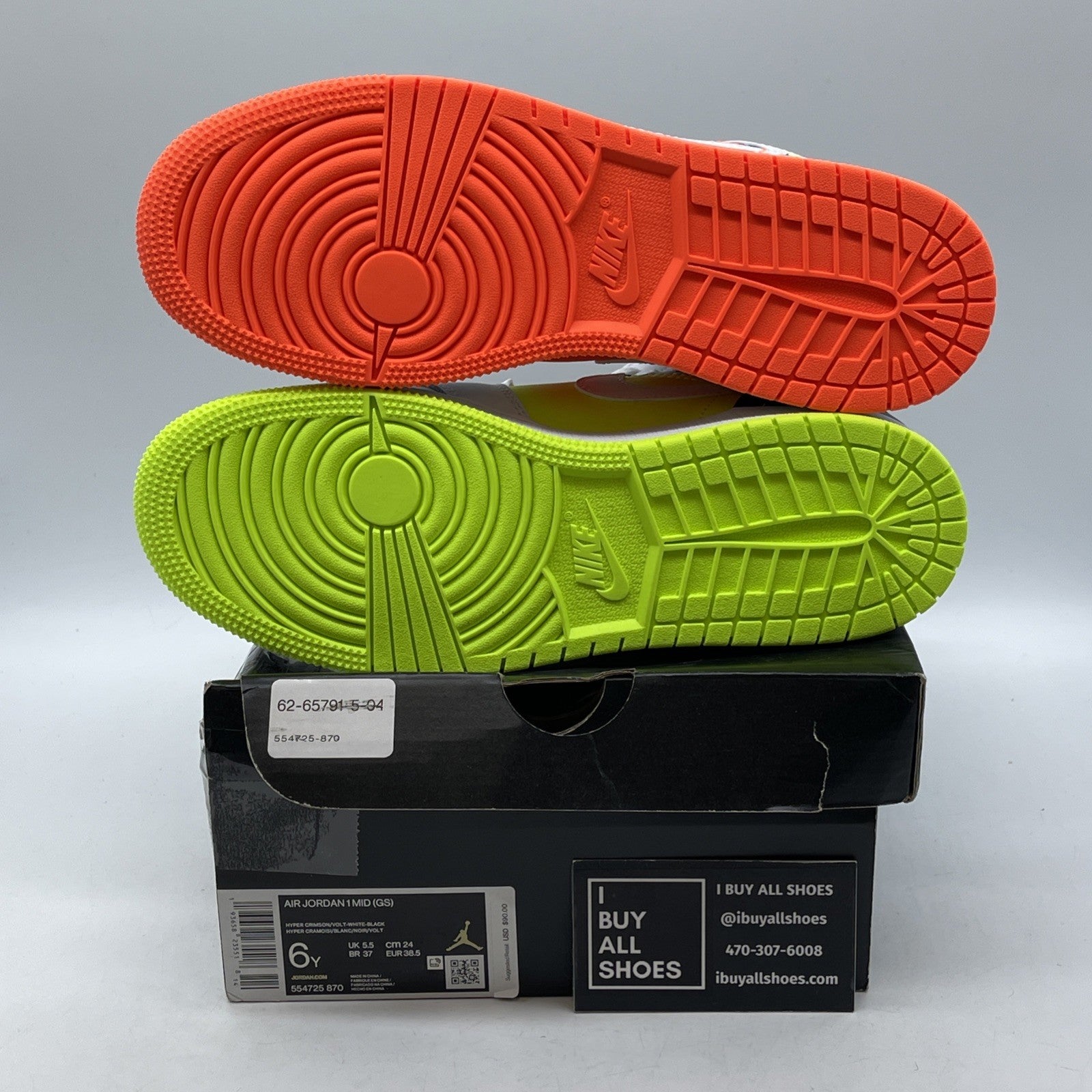Size 6Y (GS) - Jordan 1 Mid Notebook White Orange Black Leather (554725-870)