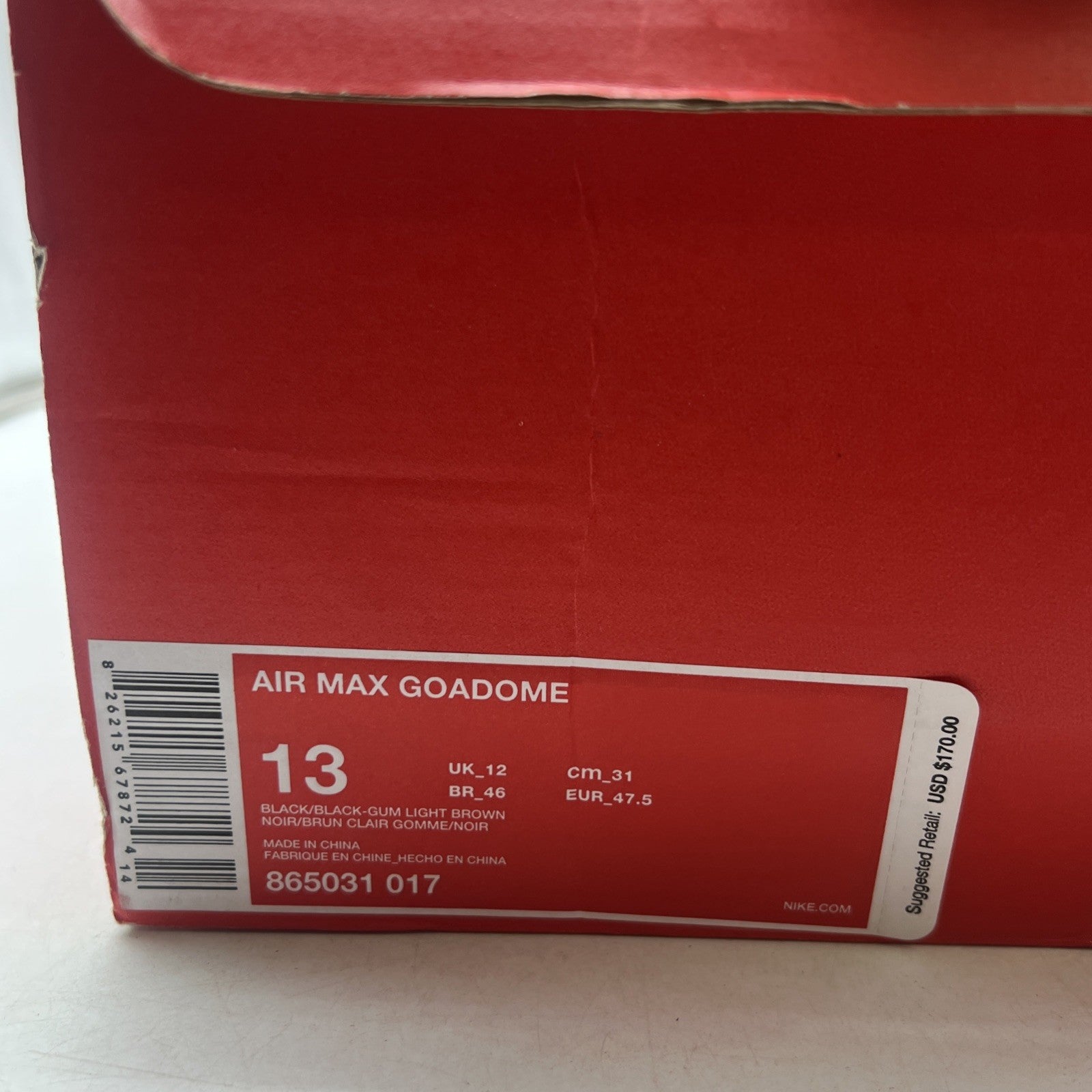 Size 13 - Nike Air Max ACG Goadome (865031-017) Black/Gum Winter Leather Boots