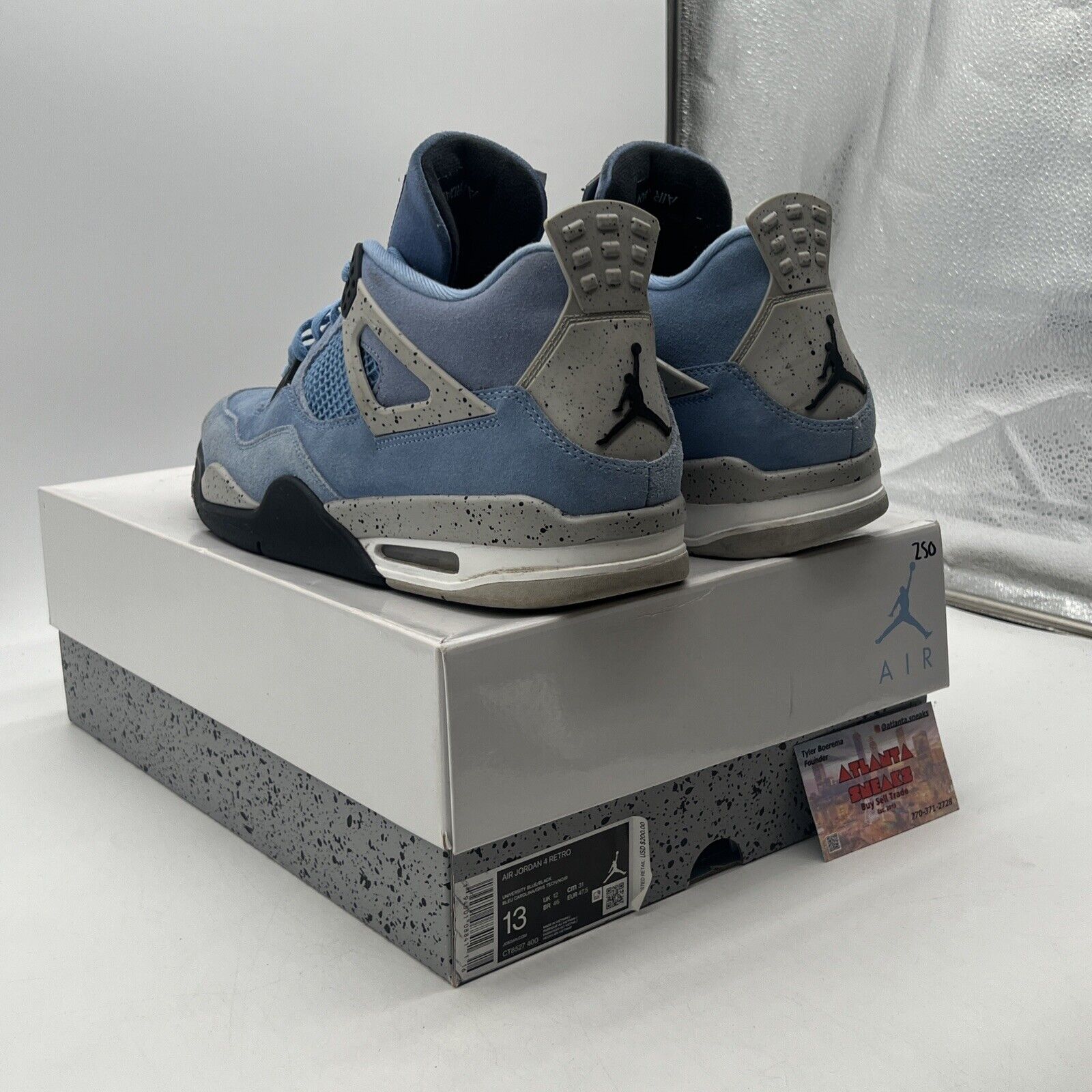 Size 13 - Jordan 4 Retro Mid University Blue Black Grey Suede (CT8627-400)