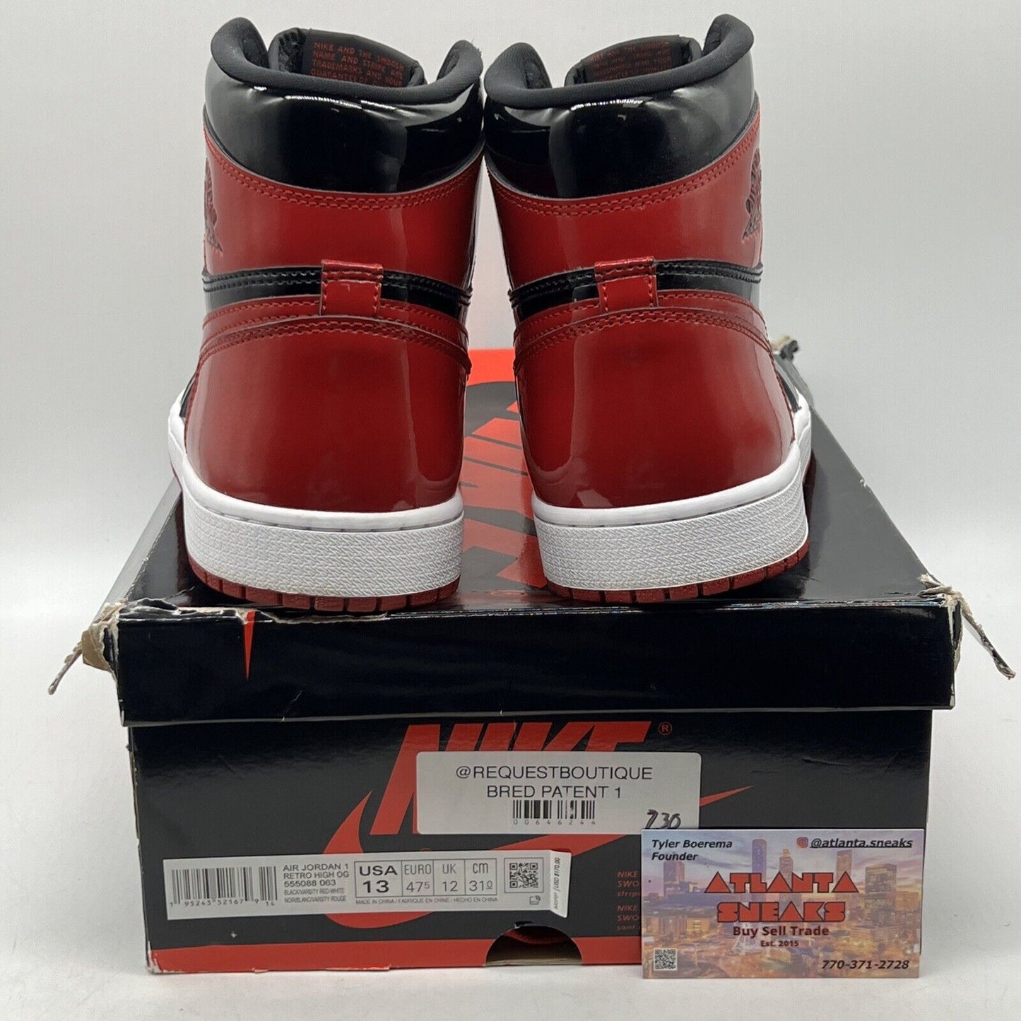 Size 13 - Jordan 1 Retro OG High Patent Bred Black Red White (555088-063)