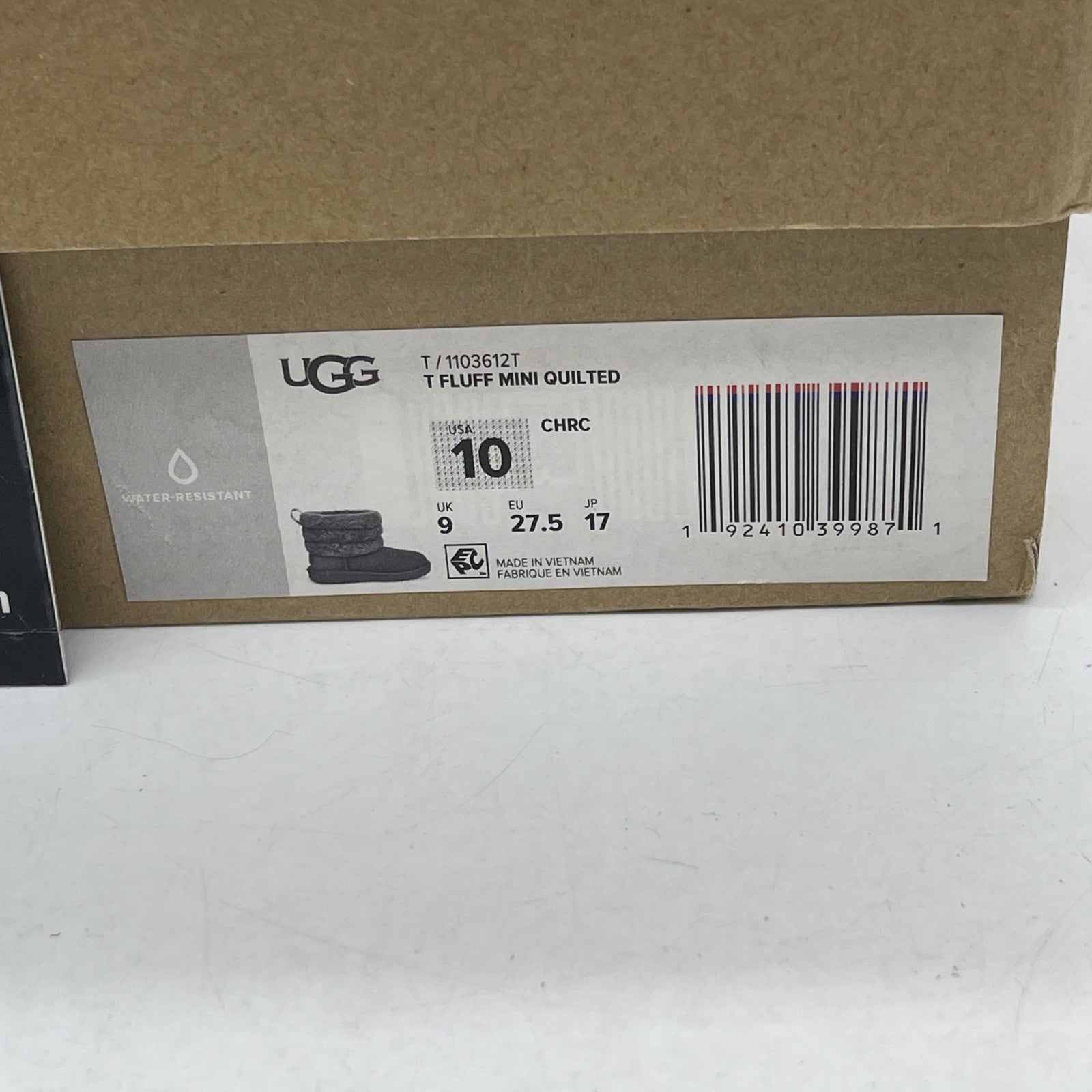 Size 10 - Ugg Girls Toddler FLUFF MINI QUILTED boots Charcoal (1103612T)