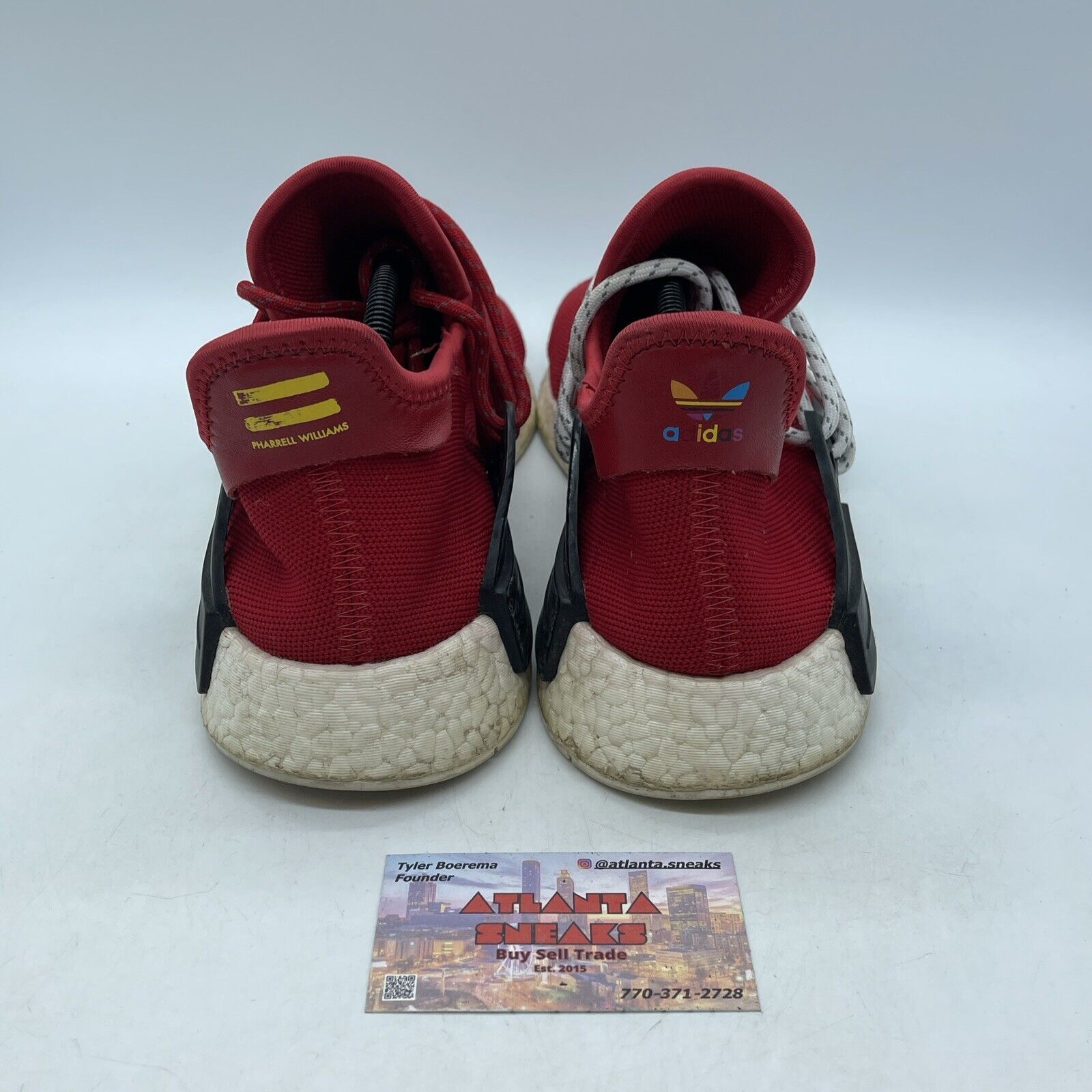 Size 10.5 - adidas Pharrell x NMD Human Race Red White Suede black  (BB0616)