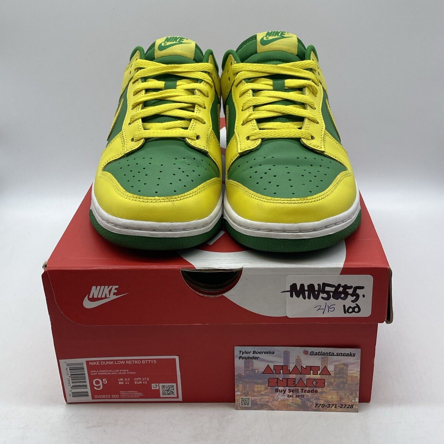 Size 9.5 - Nike Dunk Low Reverse Brazil Yellow Green Leather (DV0833-300)