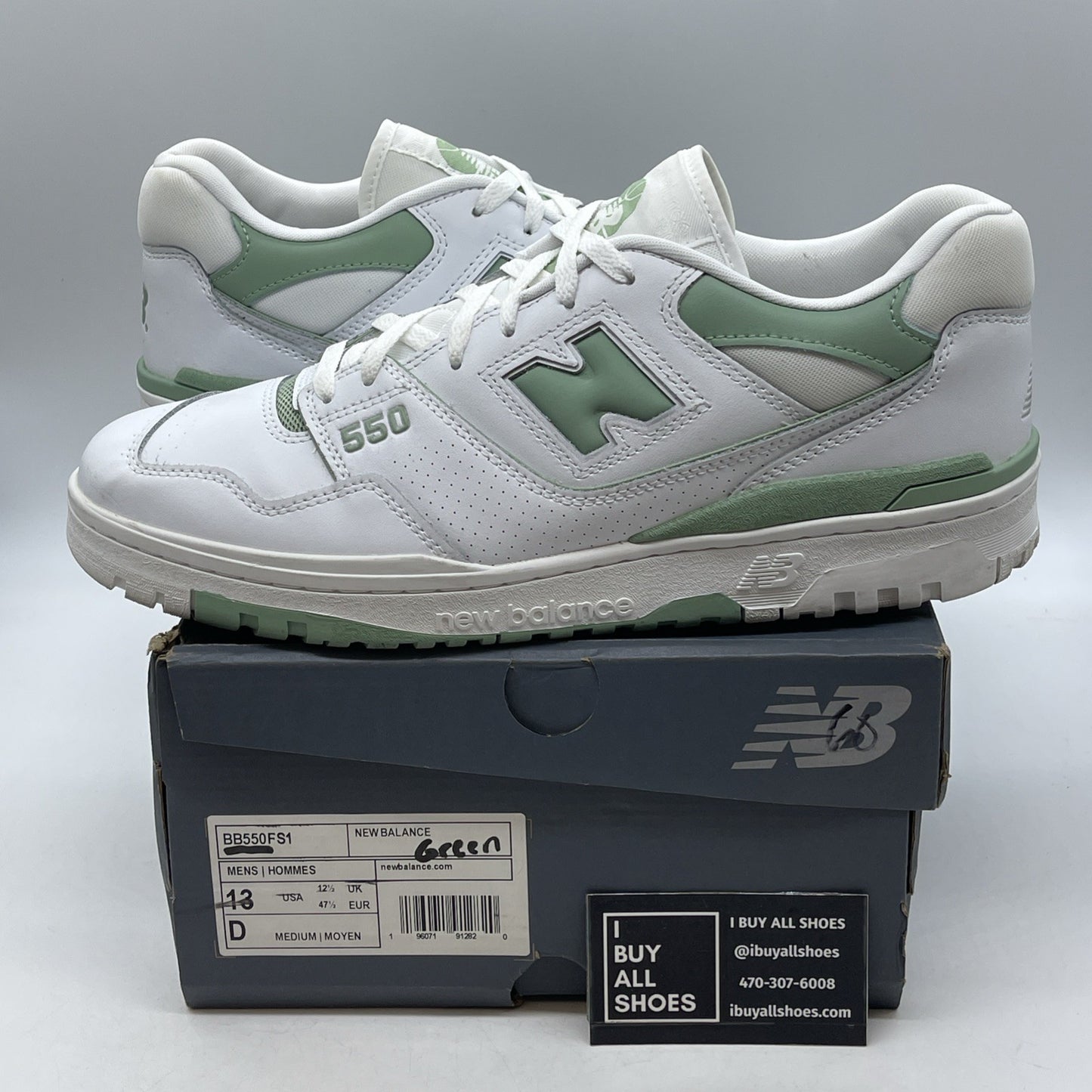 Size 13 - New Balance 550 White Mint Green (BB550FS1)