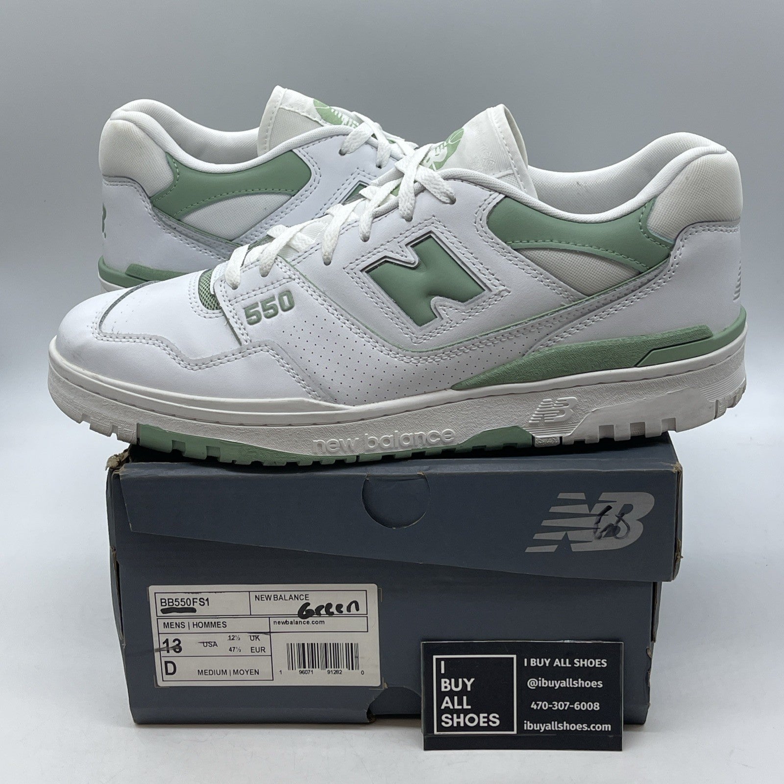 Size 13 - New Balance 550 White Mint Green (BB550FS1)