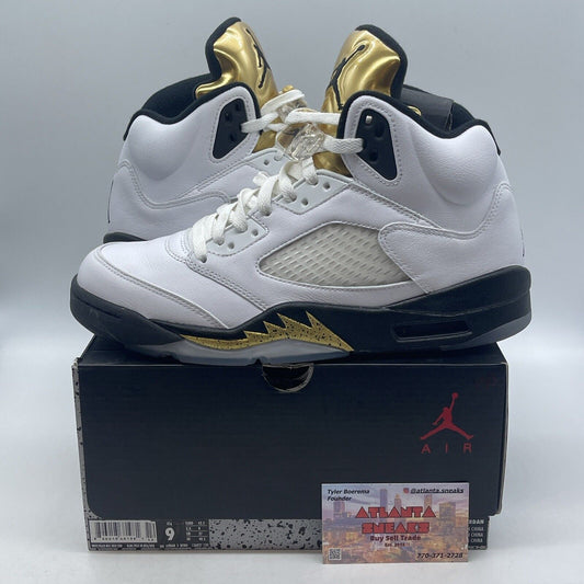 Size 9 - Air Jordan 5 Retro Olympic White Gold Black Leather (136027-133)