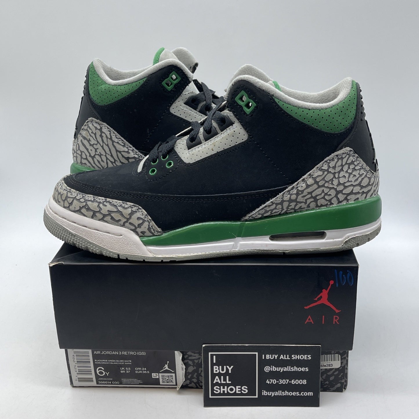 Size 6Y - Jordan 3 Retro Mid Pine Green Black Grey Suede (398614-030)